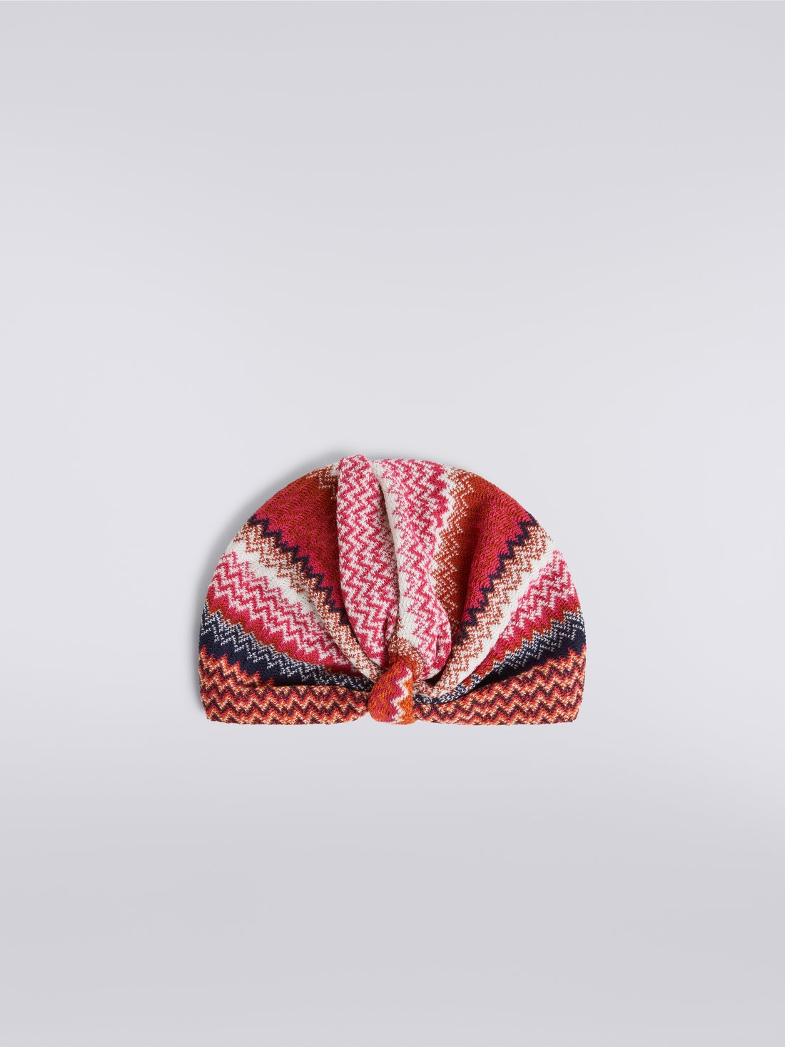 Wool blend turban with zigzag pattern , Multicoloured  - 0
