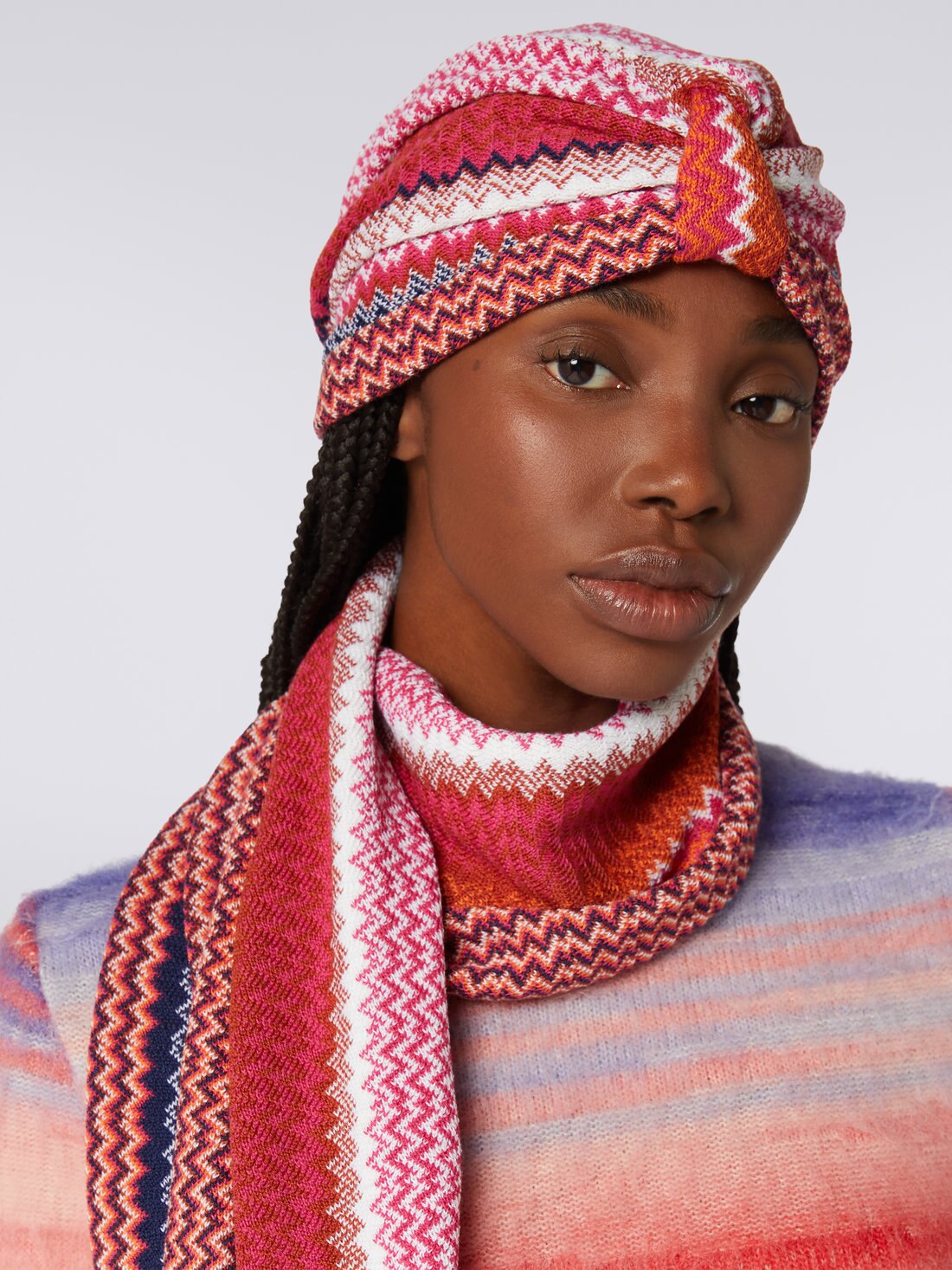 Wool blend turban with zigzag pattern , Multicoloured  - 8053147024103 - 2