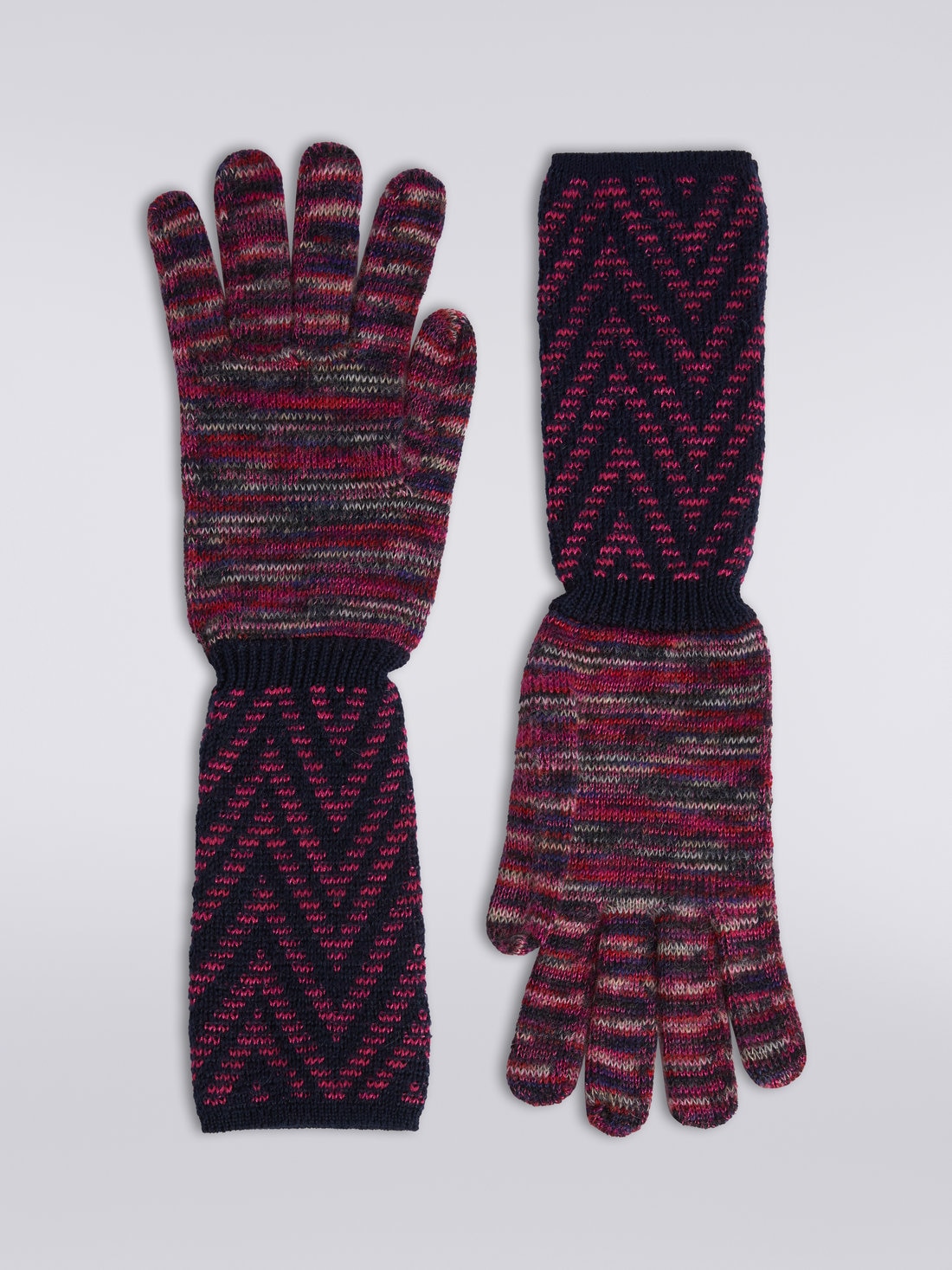 Multi-worked wool and mohair knit gloves, Multicoloured  - 8053147024271 - 0
