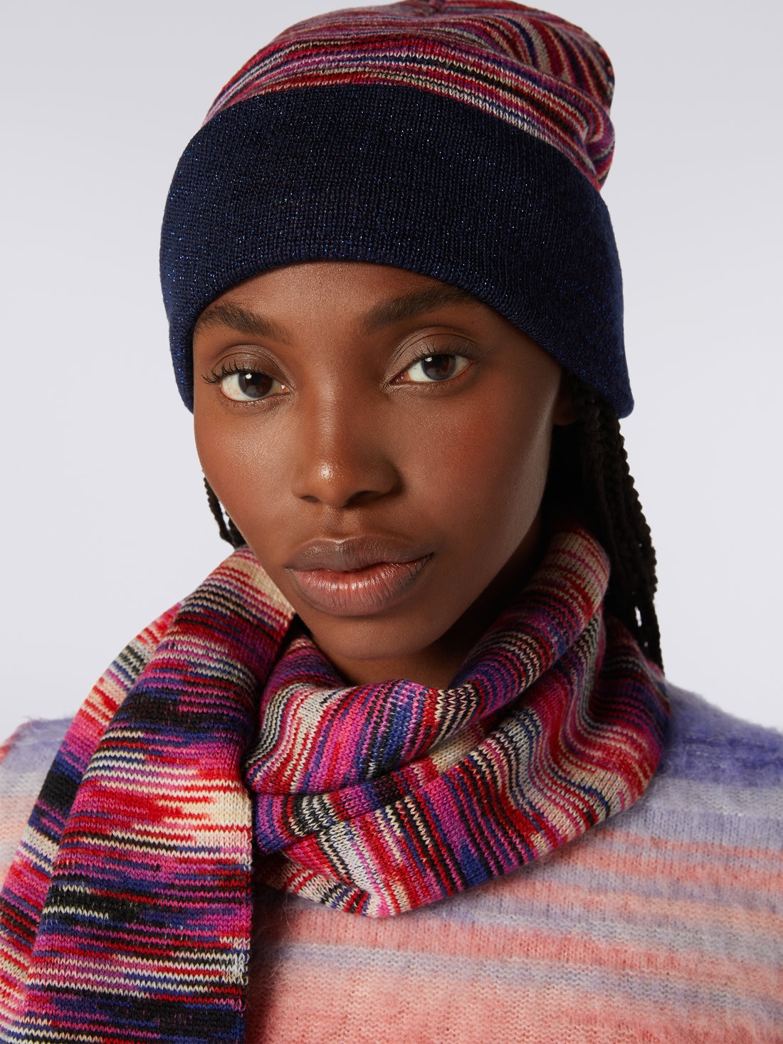 Cappello in lana e viscosa fiammata con lurex Multicolore