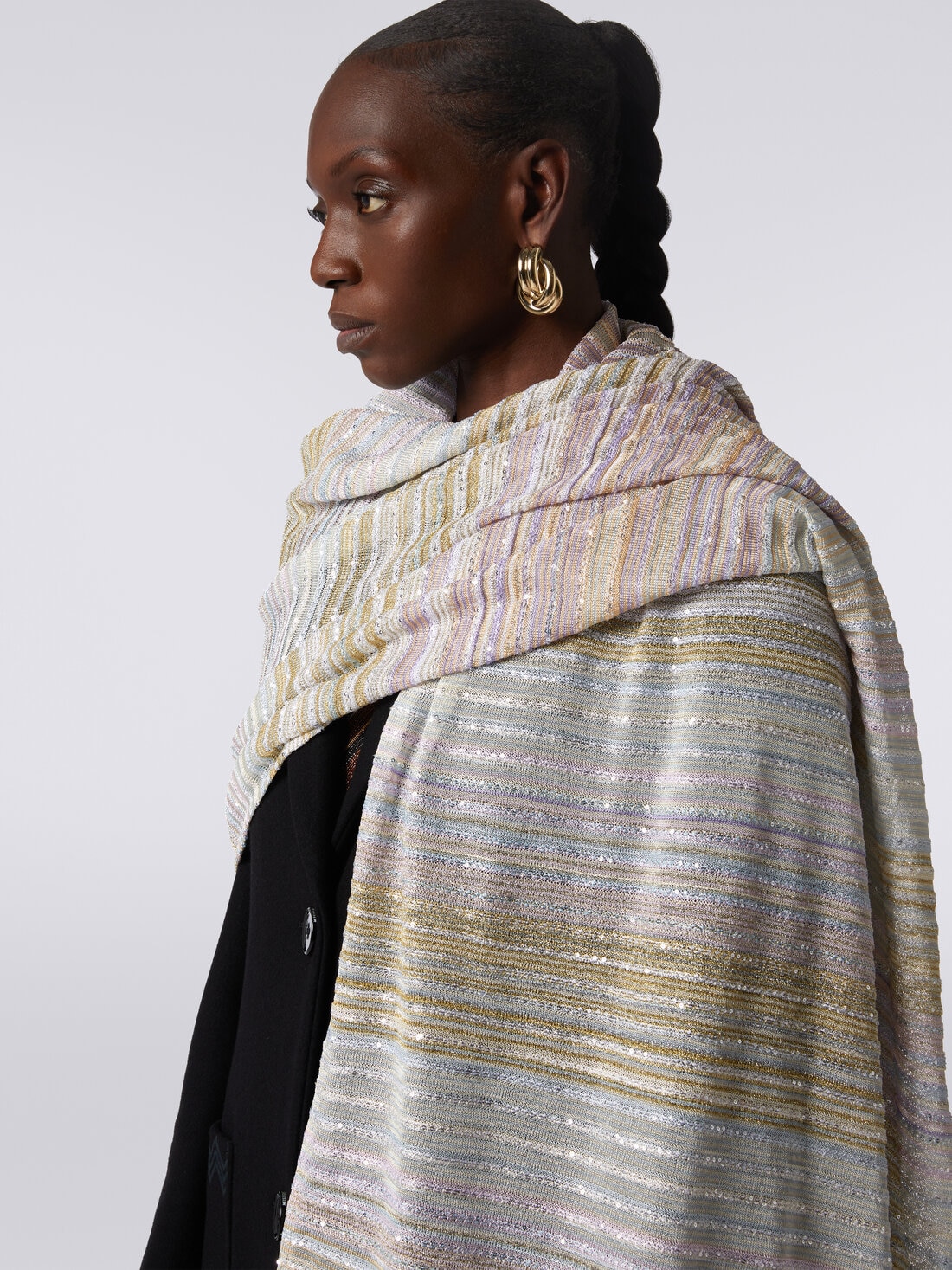 Striped viscose blend stole with sequins, Multicoloured  - 8053147024394 - 2