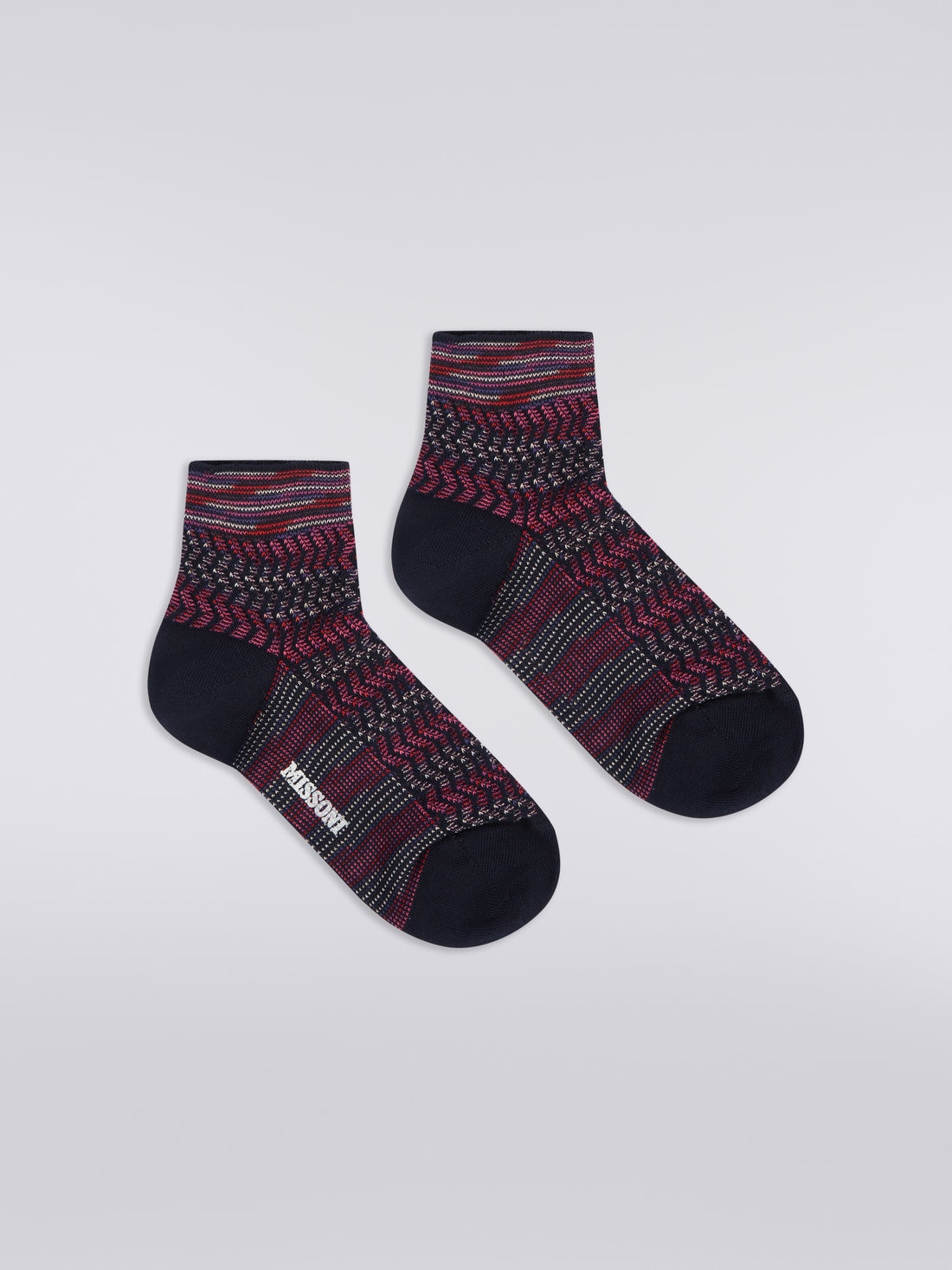 Multi-worked short cotton and nylon socks, Multicoloured  - LS23WS3JBV00ENSM67S - 0