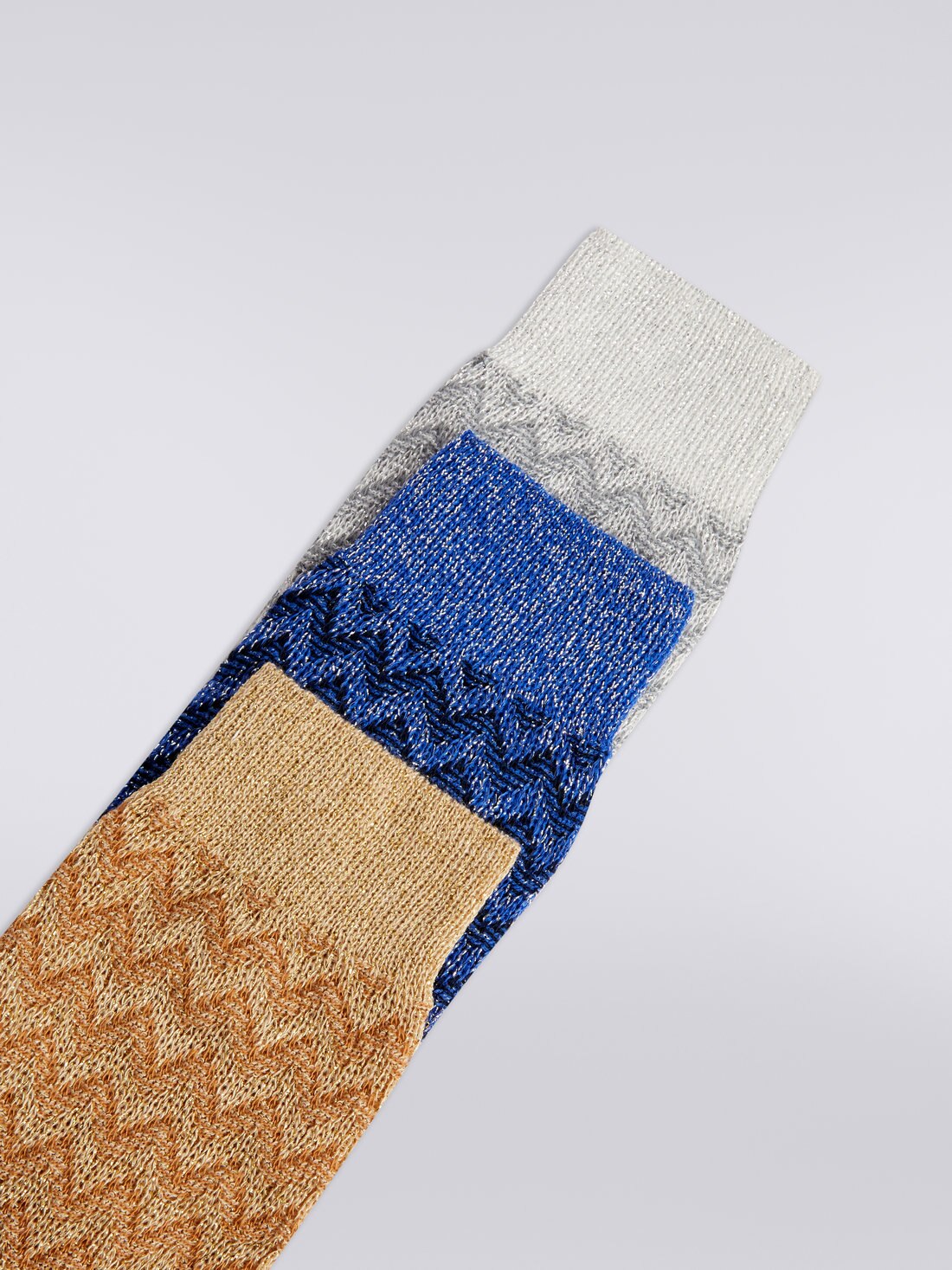 Three-piece set of zigzag cotton blend socks with lurex, Multicoloured  - 8053147024721 - 2