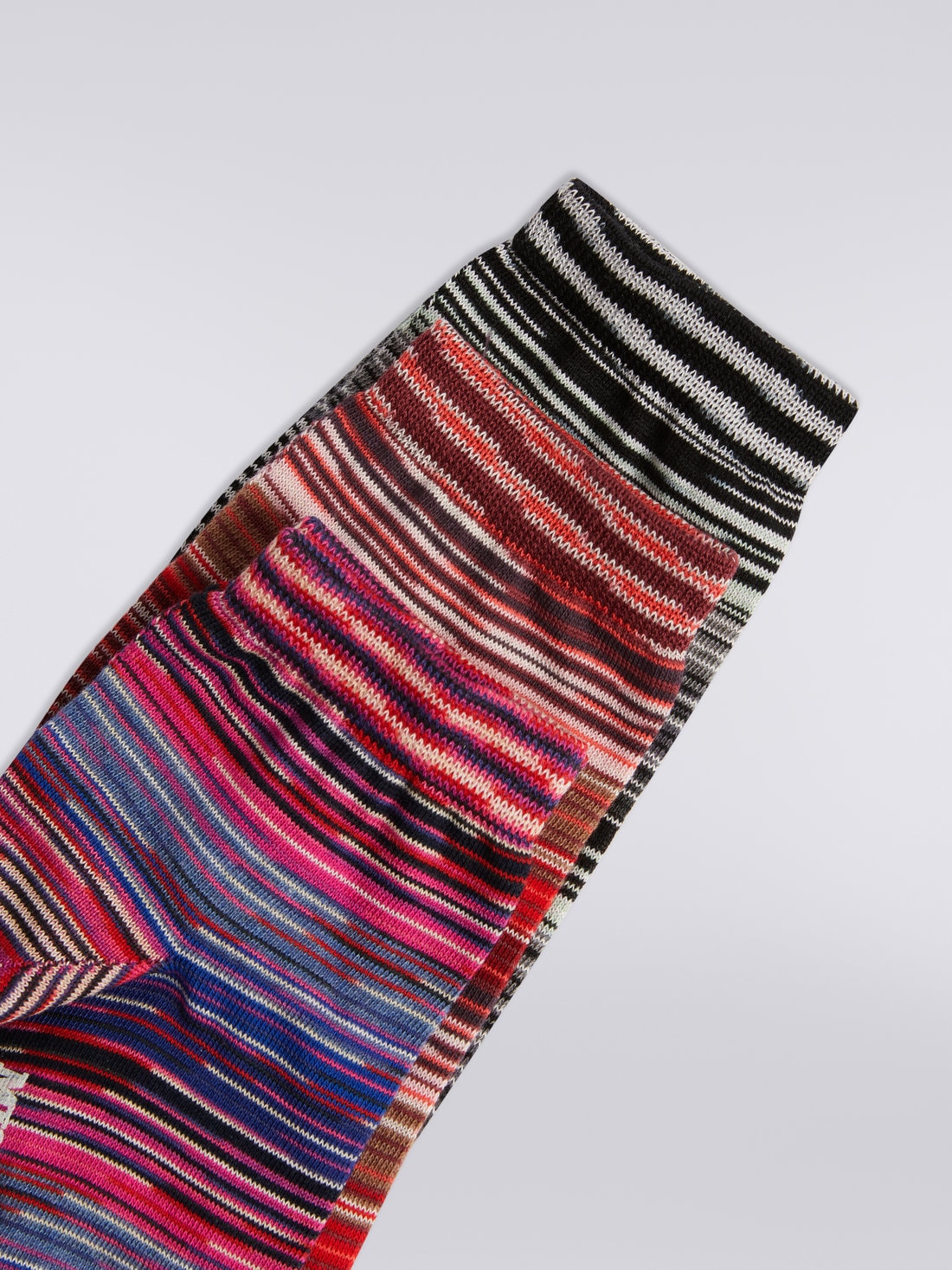 Three-piece set of short striped cotton blend socks, Multicoloured  - 2