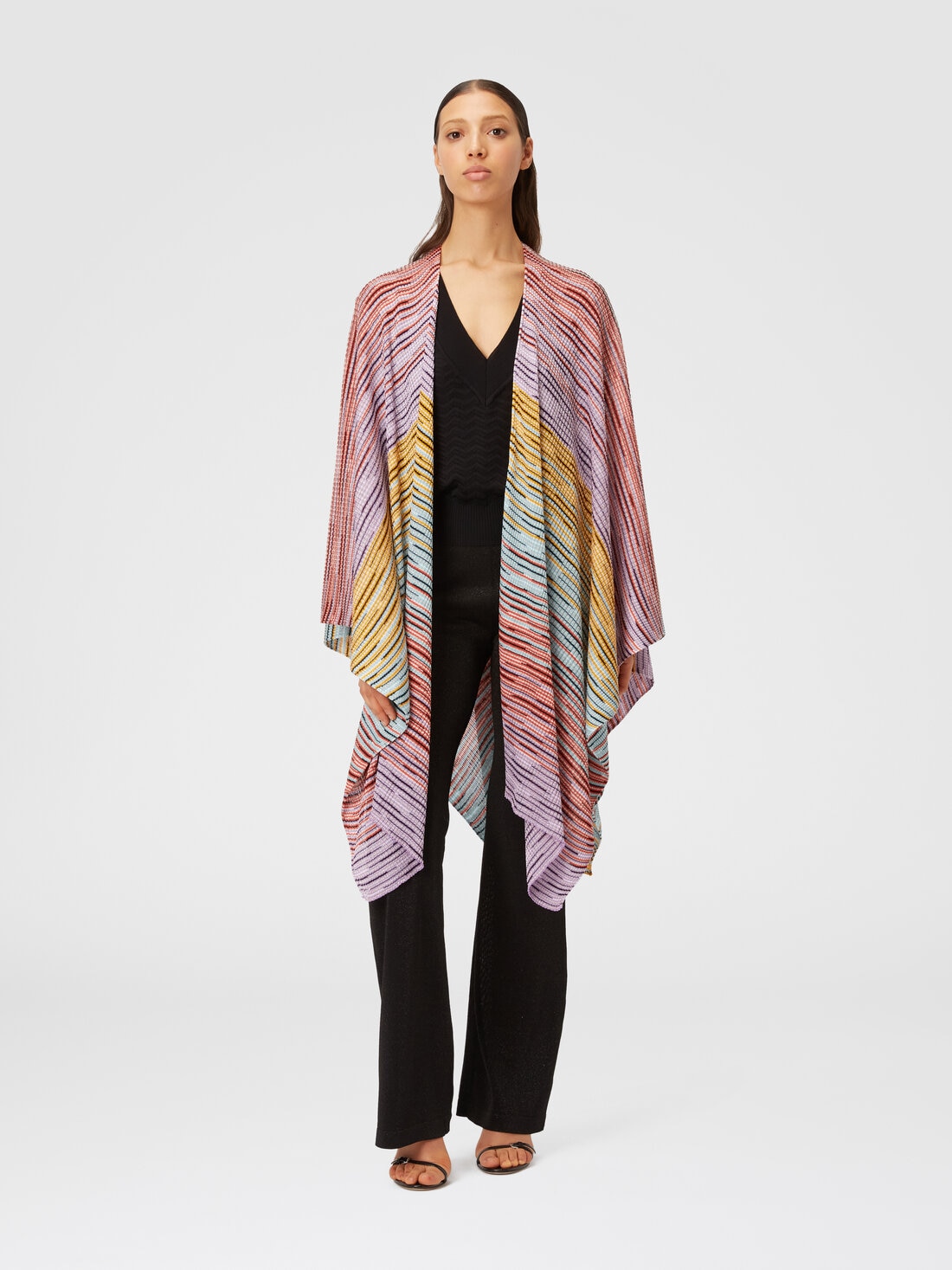 Slub viscose blend knit cape, Multicoloured  - 8053147141183 - 1