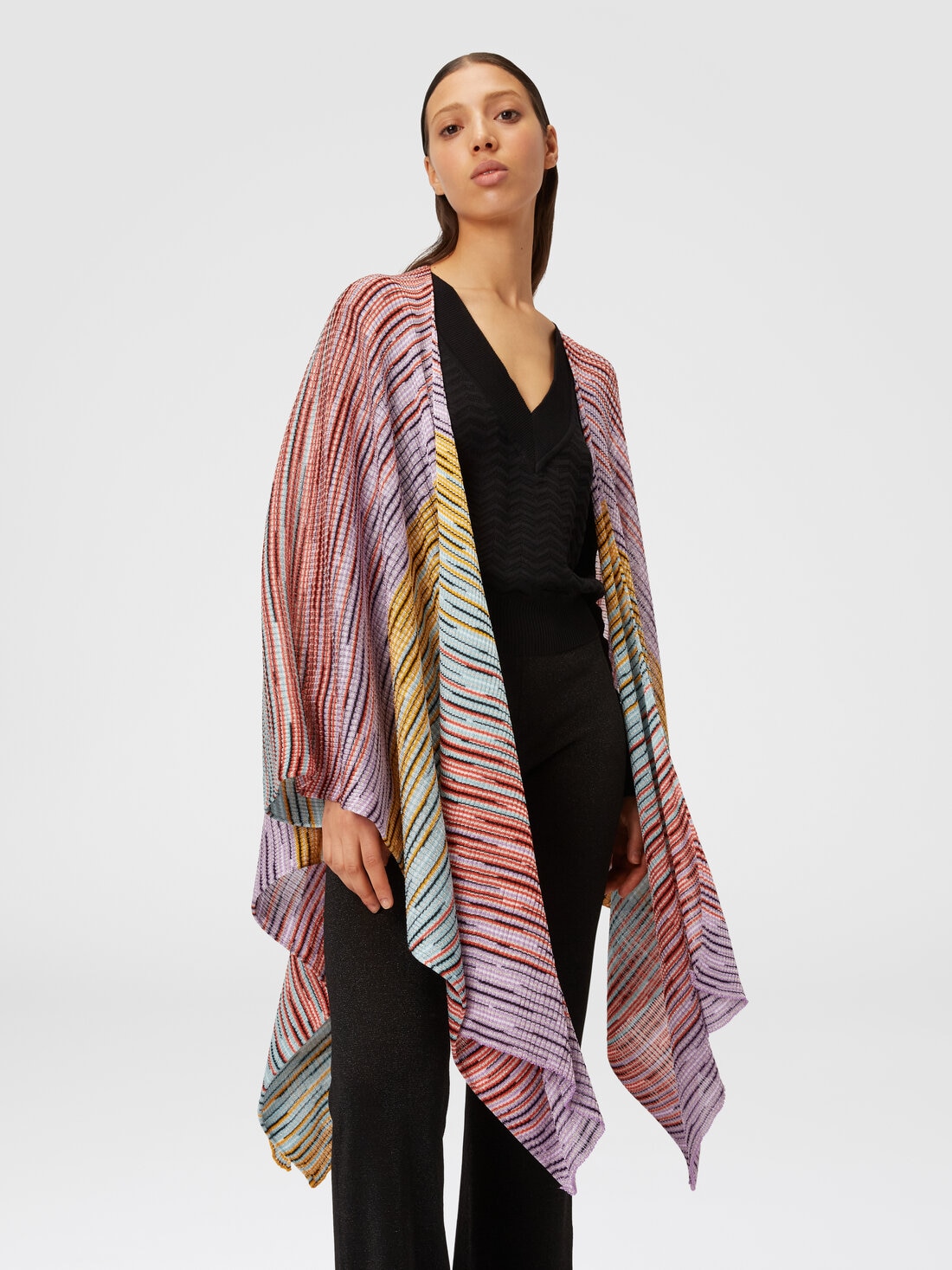 Slub viscose blend knit cape, Multicoloured  - 8053147141183 - 4