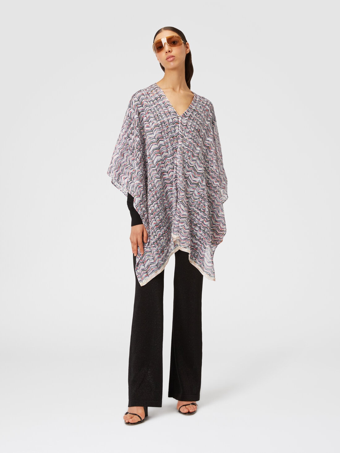 Poncho in viscose and cotton chevron knit, Multicoloured  - 8053147141190 - 1