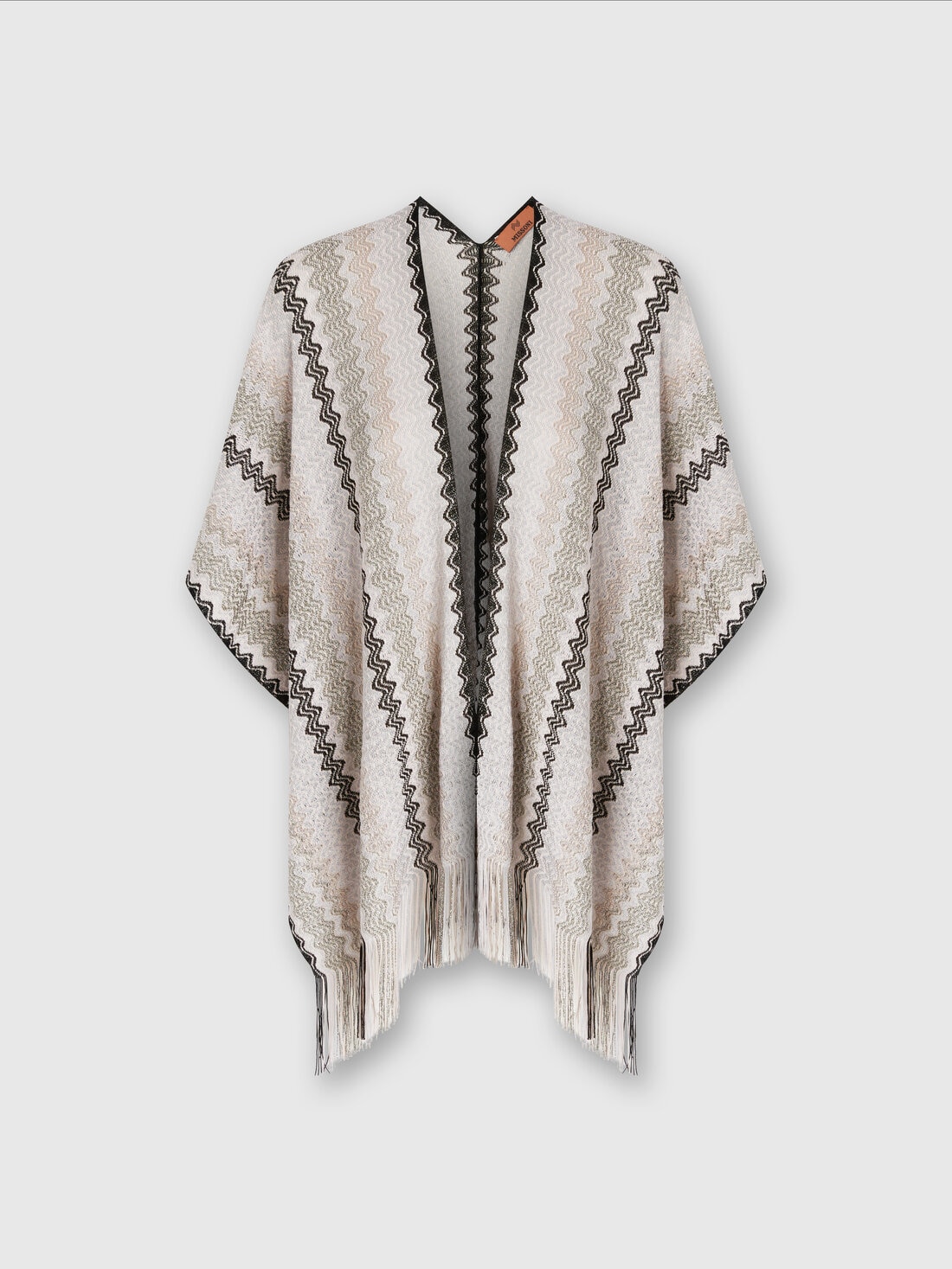Poncho in viscose blend knit with wave pattern and fringes, Multicoloured  - 8053147141213 - 0