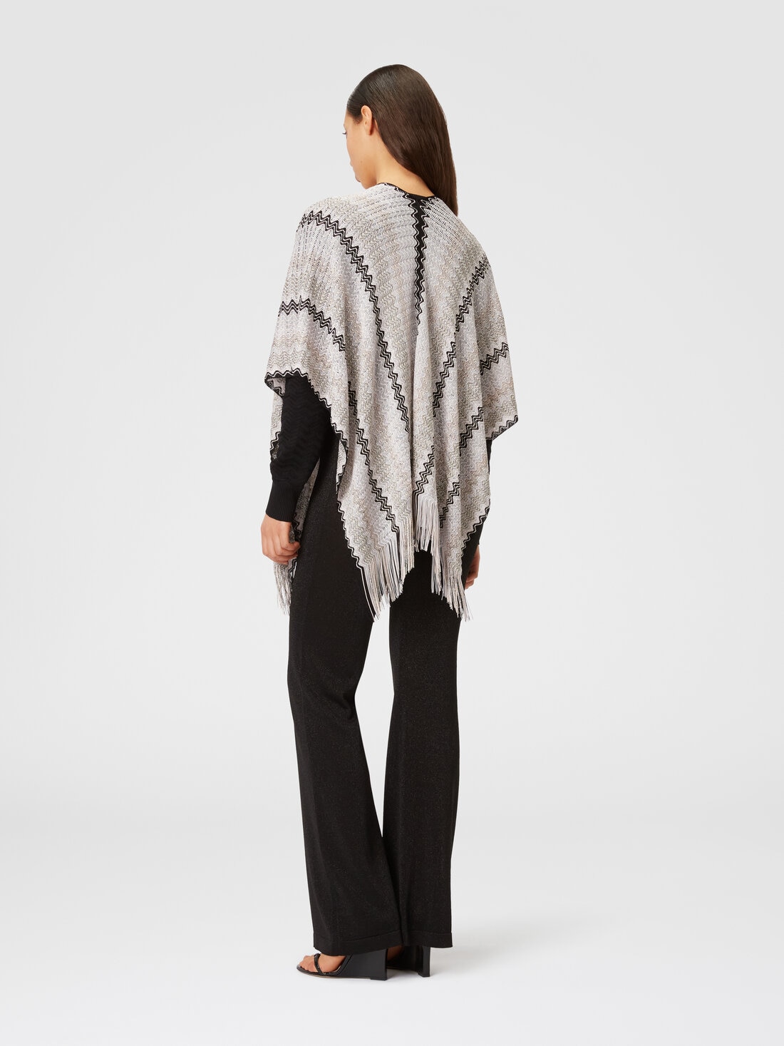 Poncho in viscose blend knit with wave pattern and fringes, Multicoloured  - 8053147141213 - 2