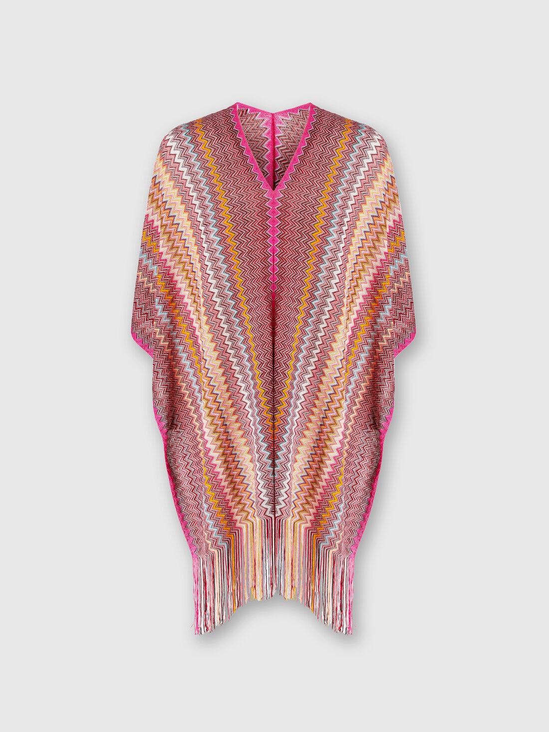 Missoni Poncho in maglia di viscosa zig zag con frange