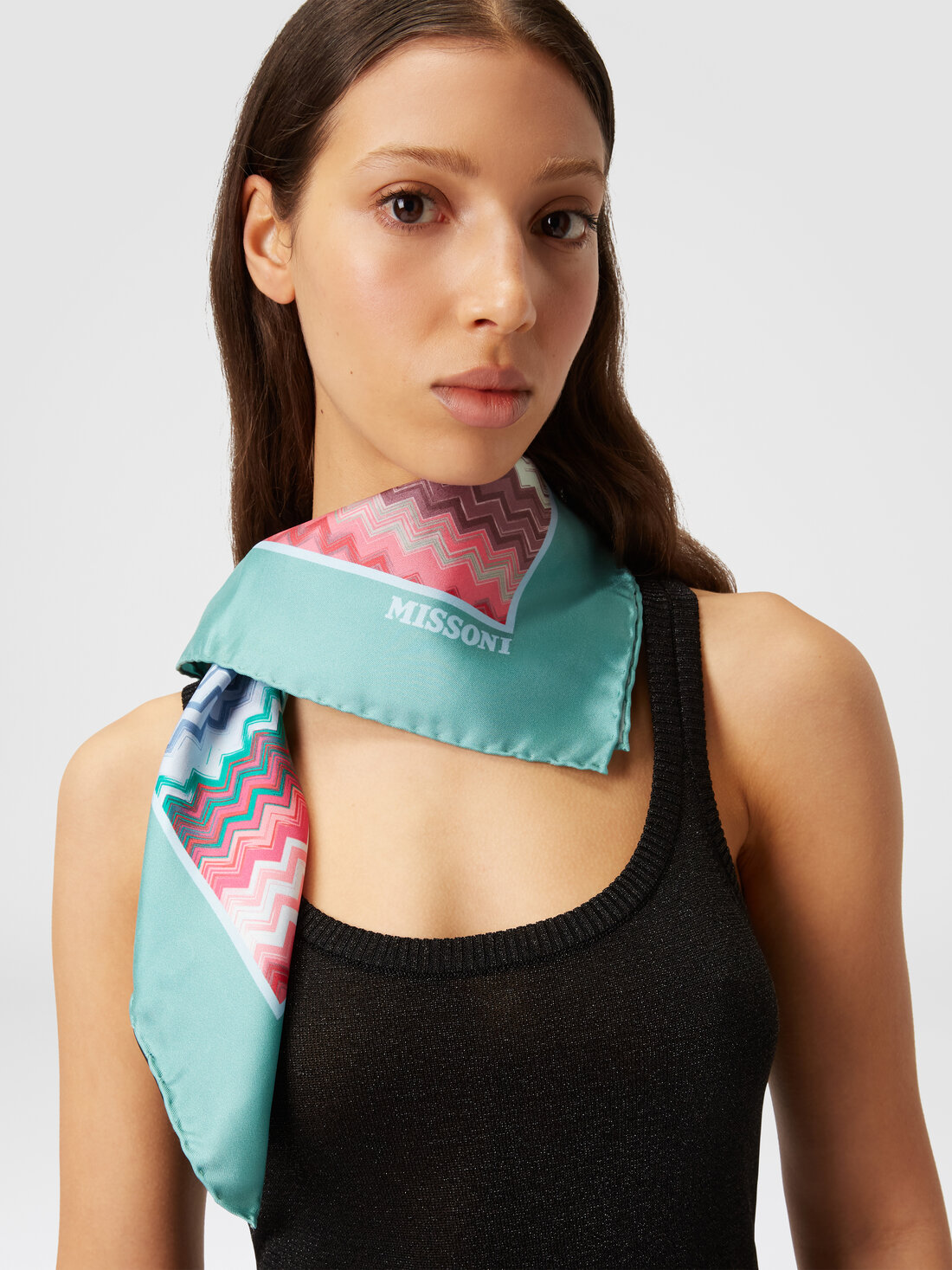 Silk foulard scarf with zigzag pattern, Multicoloured  - 8053147142050 - 2