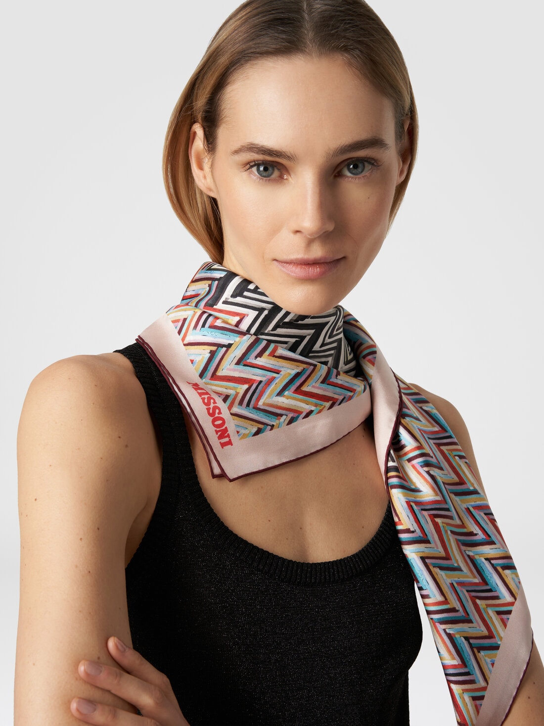 Silk foulard scarf knitted with multiple techniques, Multicoloured  - 8053147142067 - 2