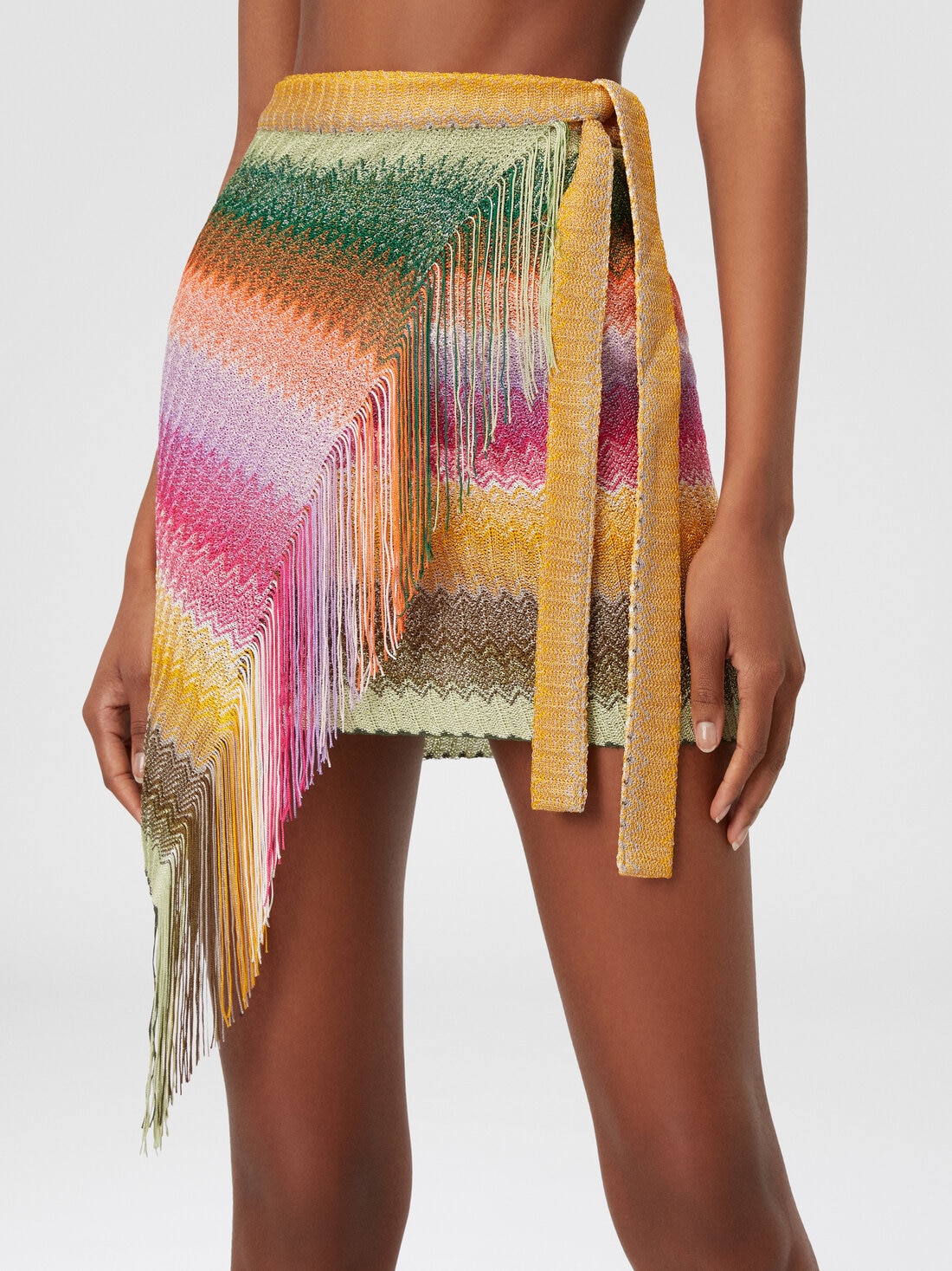 Viscose chevron knit sarong with fringes, Multicoloured  - 8053147142111 - 4