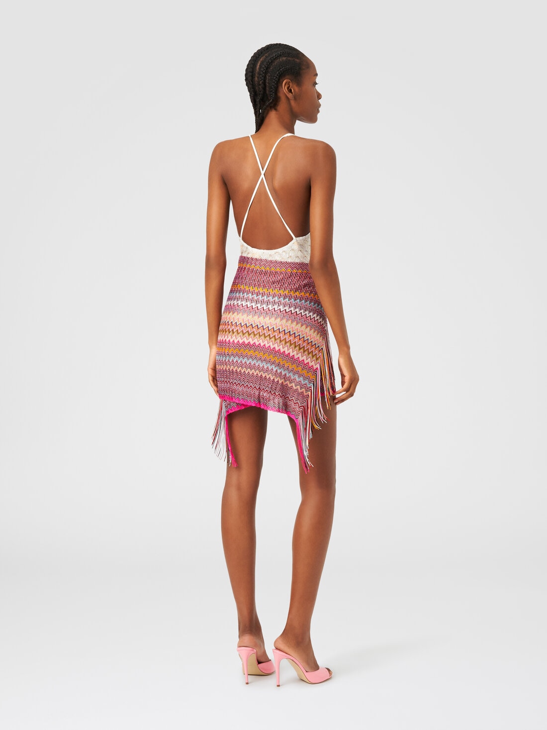 Zigzag viscose knit sarong with fringes, Multicoloured  - 8053147142128 - 2