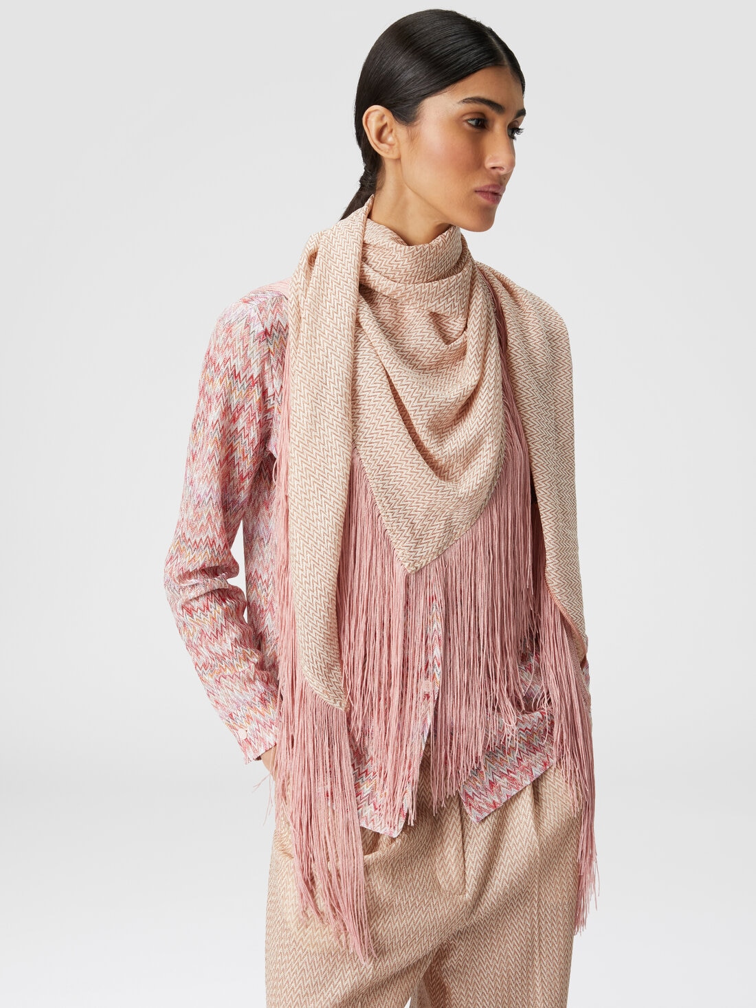 Lamé viscose chevron shawl with fringes, Multicoloured  - 8053147142180 - 2