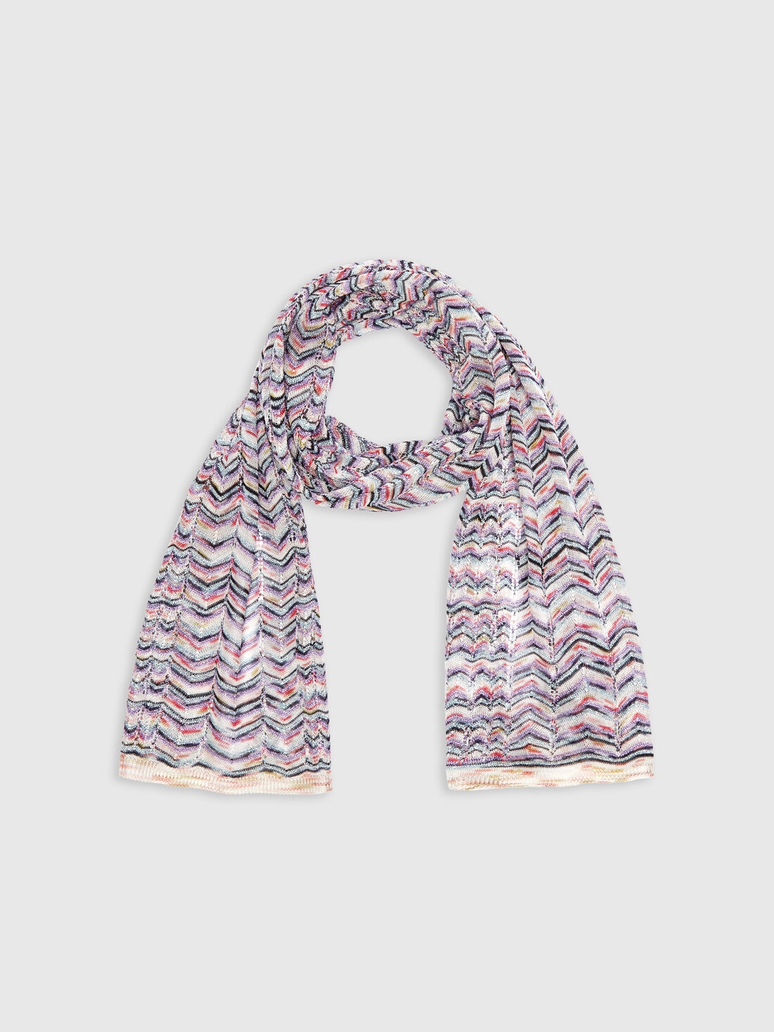 Scarf in viscose and cotton with zigzag pattern , Multicoloured  - 8053147142210 - 0