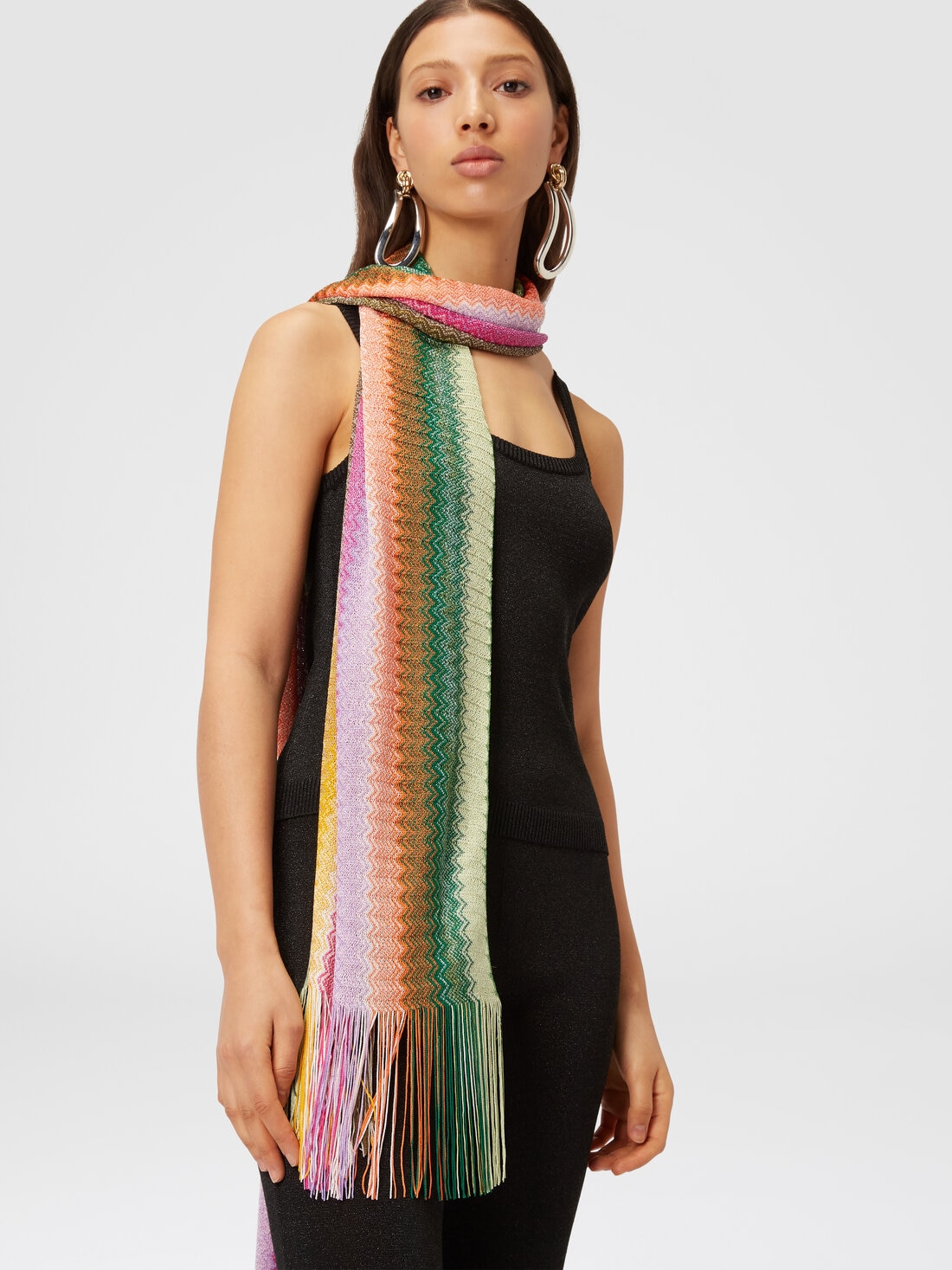 Viscose chevron knit scarf with fringes, Multicoloured  - 8053147142227 - 2