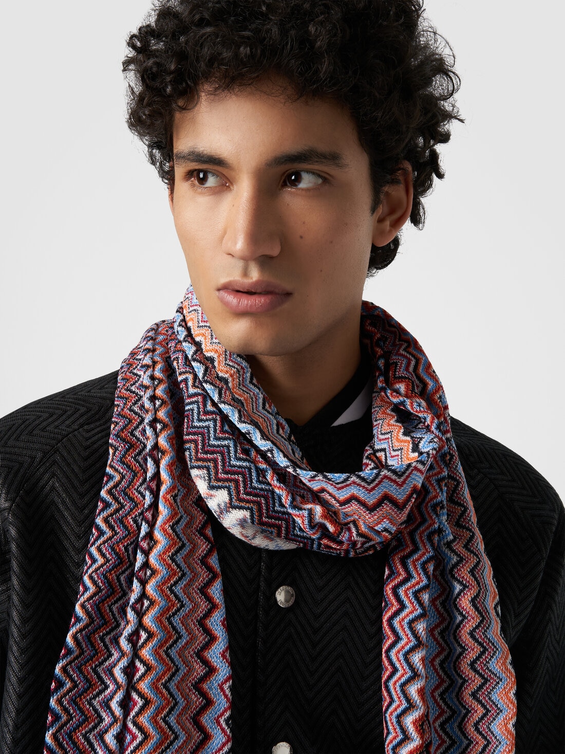 Cotton chevron scarf with fringes, Multicoloured  - 8053147142319 - 2