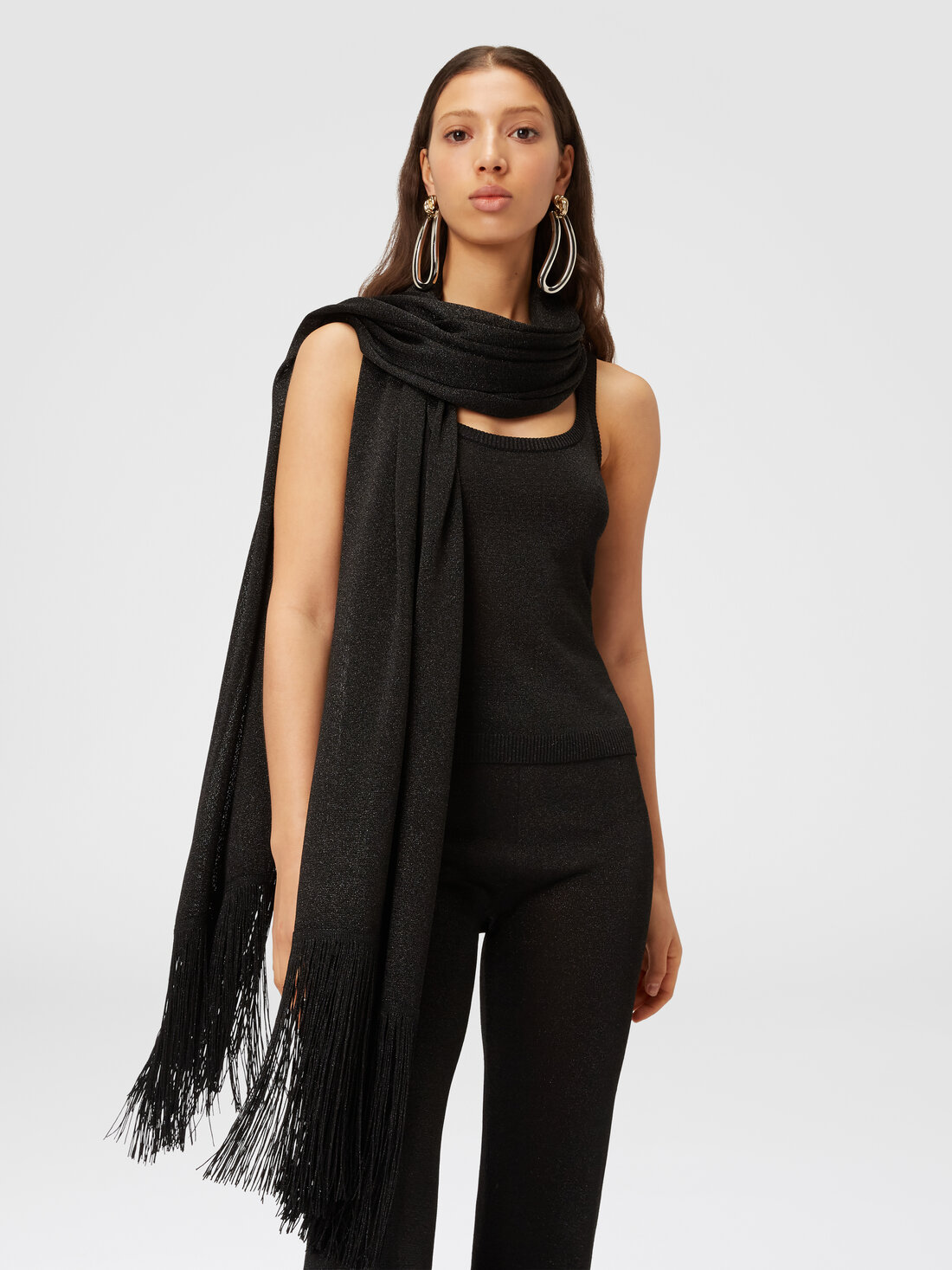 Viscose and nylon knit stole with fringes, Multicoloured  - 8053147142371 - 2