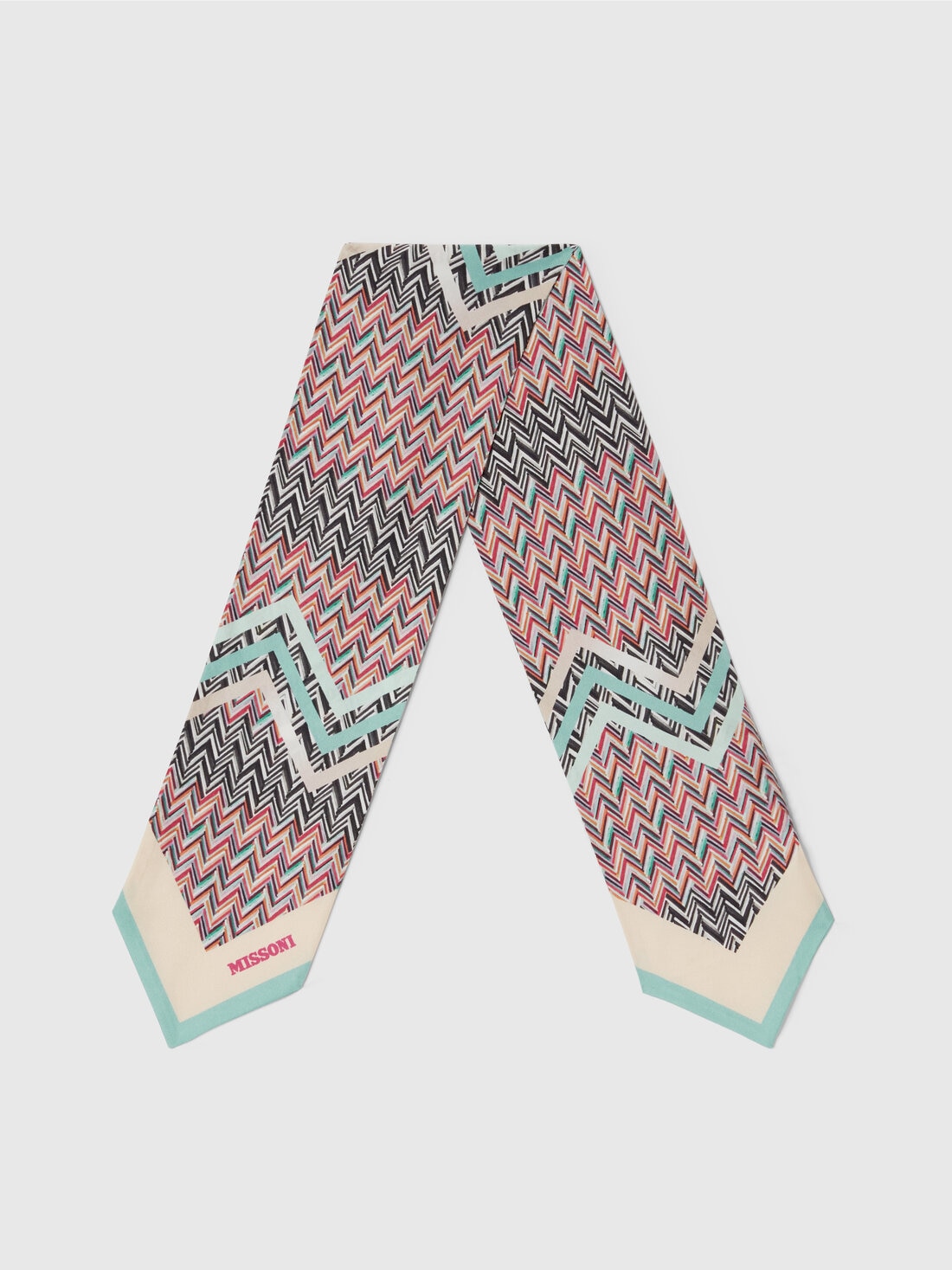 Silk foulard scarf with zigzag pattern, Multicoloured  - 8053147142500 - 0