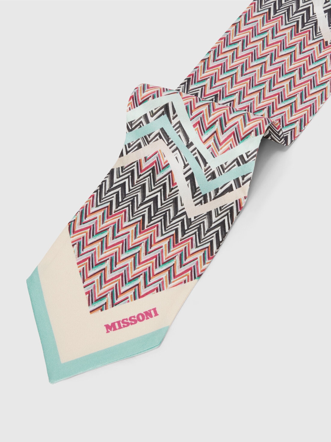 Silk foulard scarf with zigzag pattern, Multicoloured  - 8053147142500 - 1