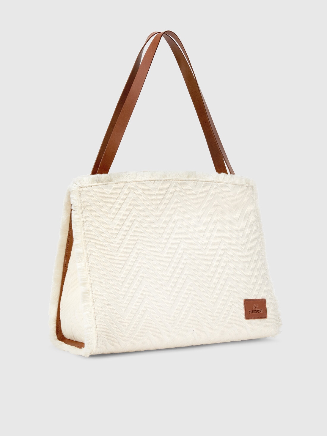 Tote bag in cotton blend with chevron pattern, Brown - 8053147143231 - 1