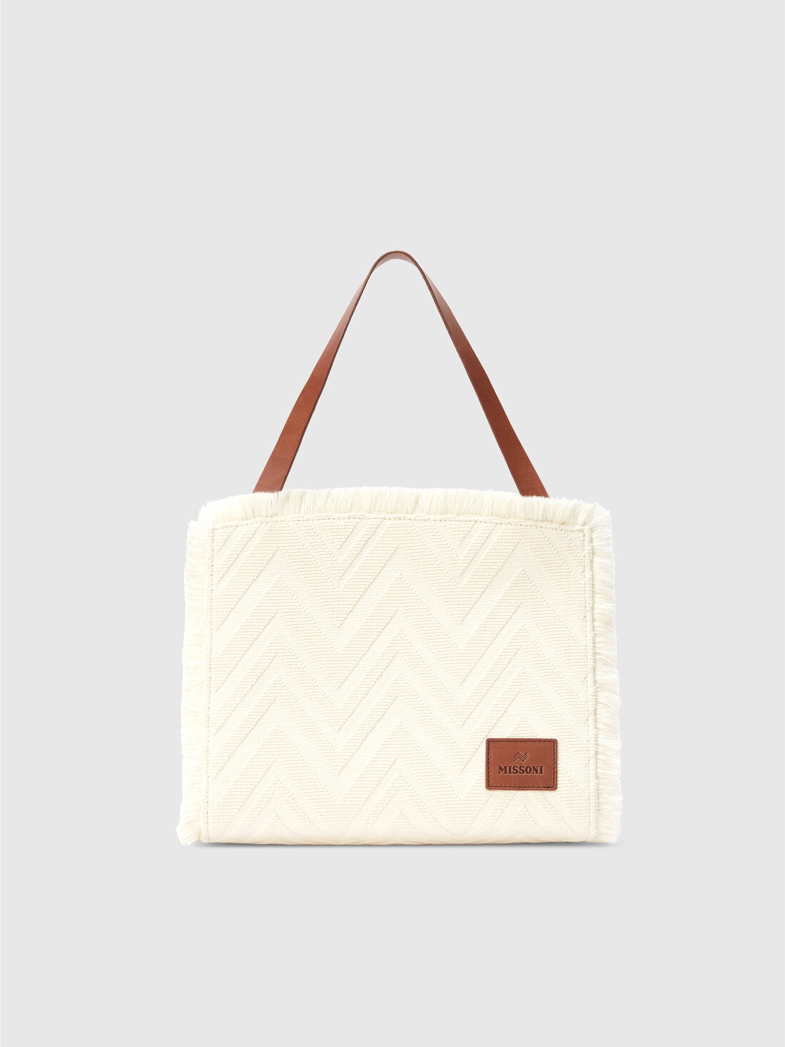 Tote bag in cotton blend with chevron pattern, Brown - 8053147143255 - 0
