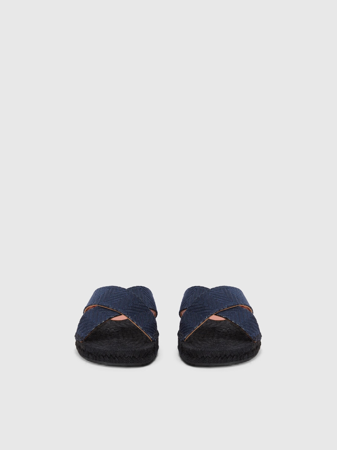 Slippers with double crossed strap and chevron pattern   , Navy Blue  - LS24SY00BV00FZS30DO - 2