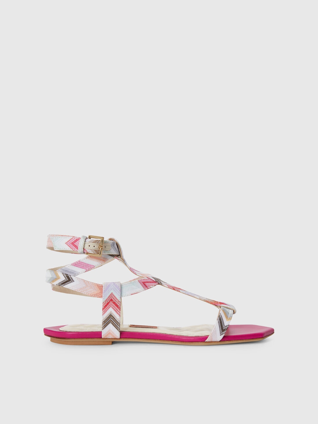 Flache Sandalen aus Zickzack-Gewebe, Rosa   - LS24SY02BV00FYS30DQ - 0