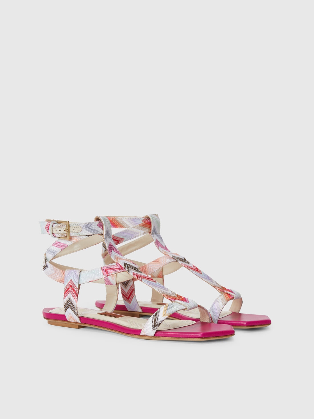 Low sandals in zigzag fabric, Pink   - LS24SY02BV00FYS30DQ - 1