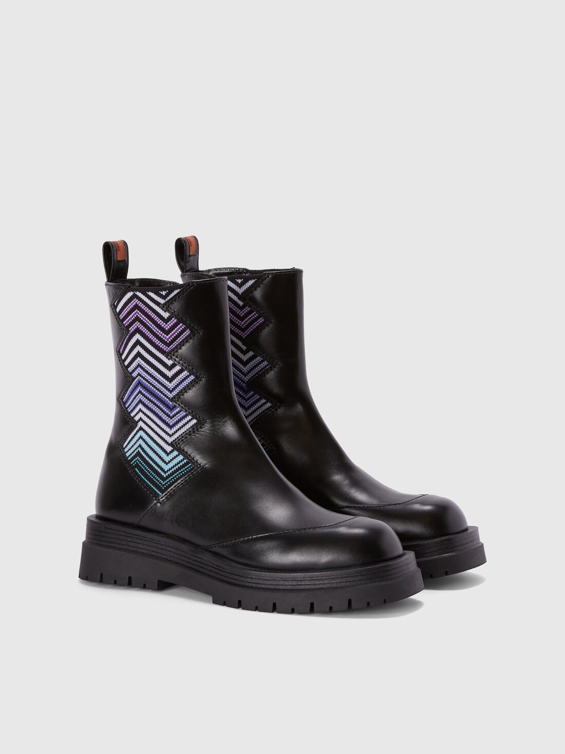 Leather ankle boots with fabric insert, Purple  - LS24WY0EBV00GZS507B - 1