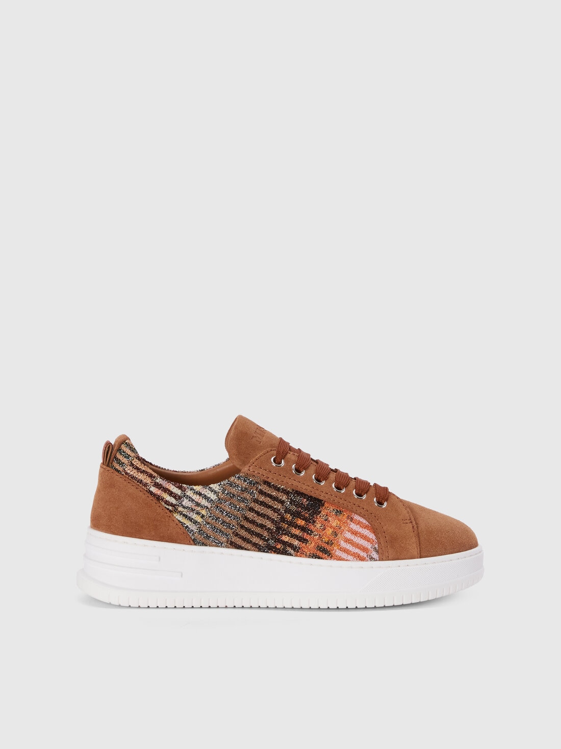 Sneaker aus Veloursleder mit Einsatz aus Lamé-Stoff, Braun - LS24WY0JBV00GZS80DG - 0