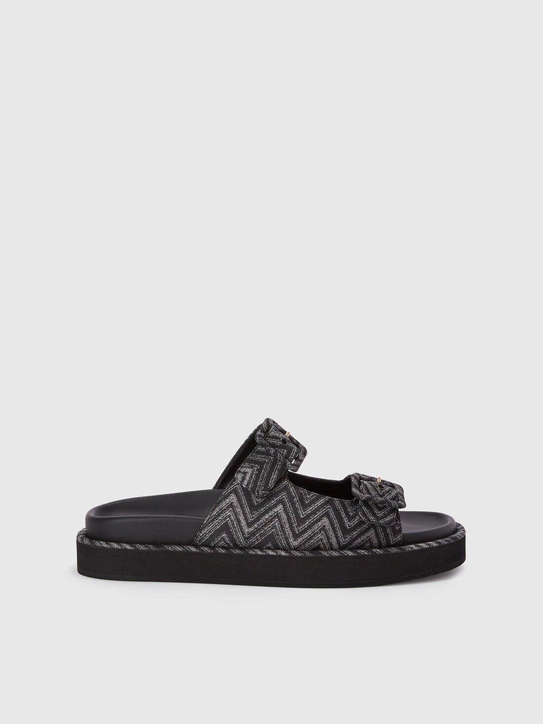 Sandals with double band in zig zag fabric, Black - LS24WY0QBV00GYS91OI - 0