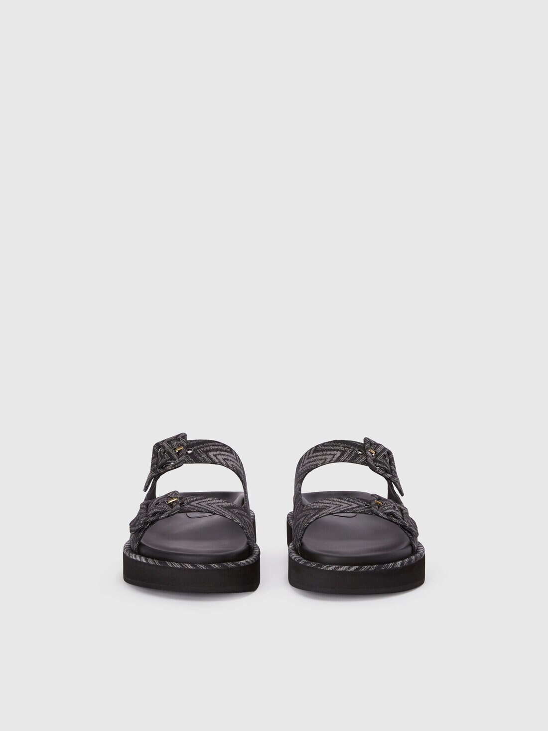 Sandals with double band in zig zag fabric, Black - LS24WY0QBV00GYS91OI - 2