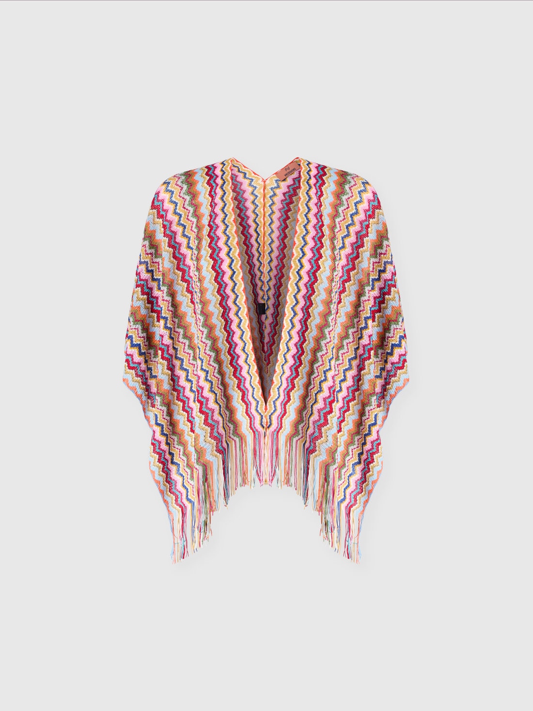 Poncho en maille avec motif chevron et franges, Multicolore  - 8053147594293 - 0