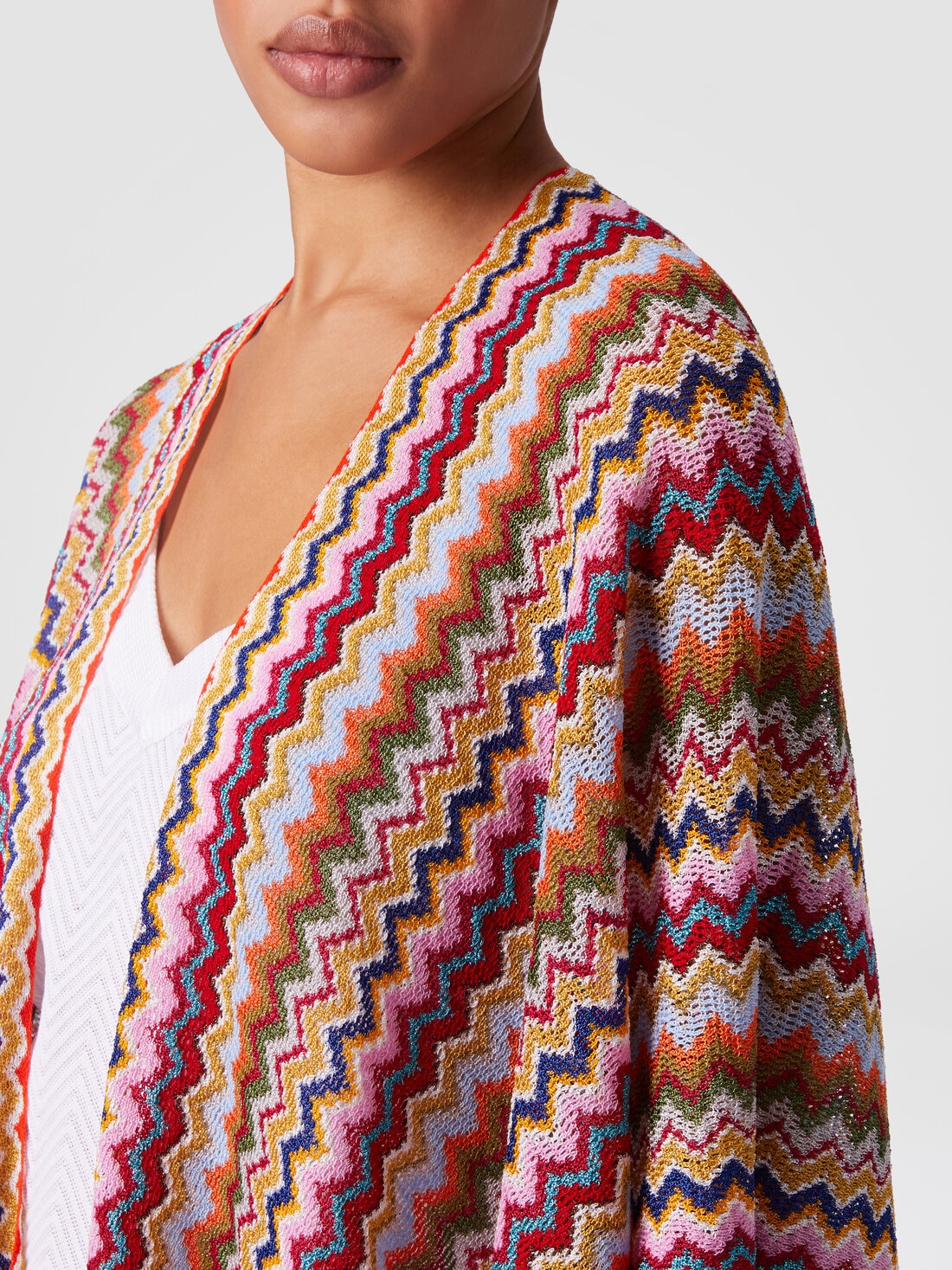 Poncho en maille avec motif chevron et franges, Multicolore  - 8053147594293 - 3
