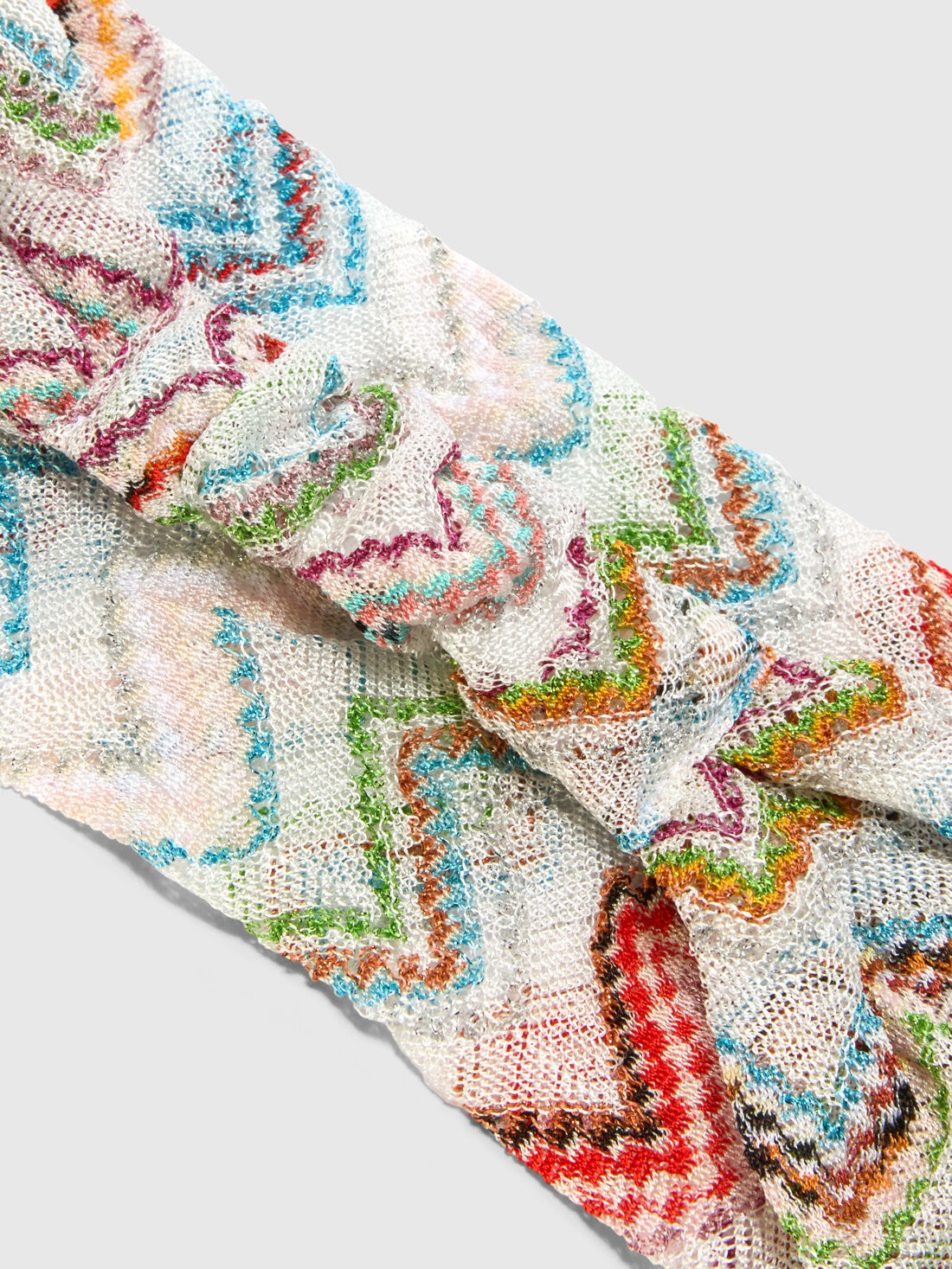 Fascia per capelli in lamé e viscosa con effetto maglia e motivo zig zag, Multicolore  - 8053147595283 - 1