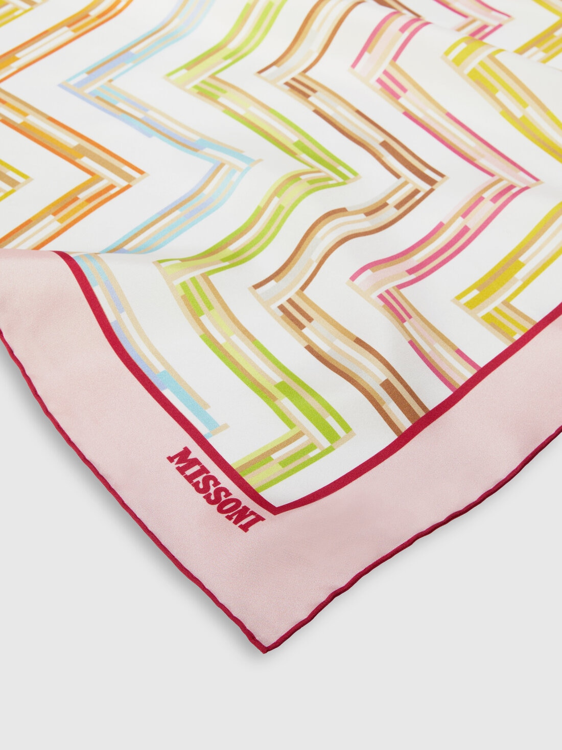 100% silk scarf with zigzag pattern and printed border, Multicoloured  - 8053147595450 - 1