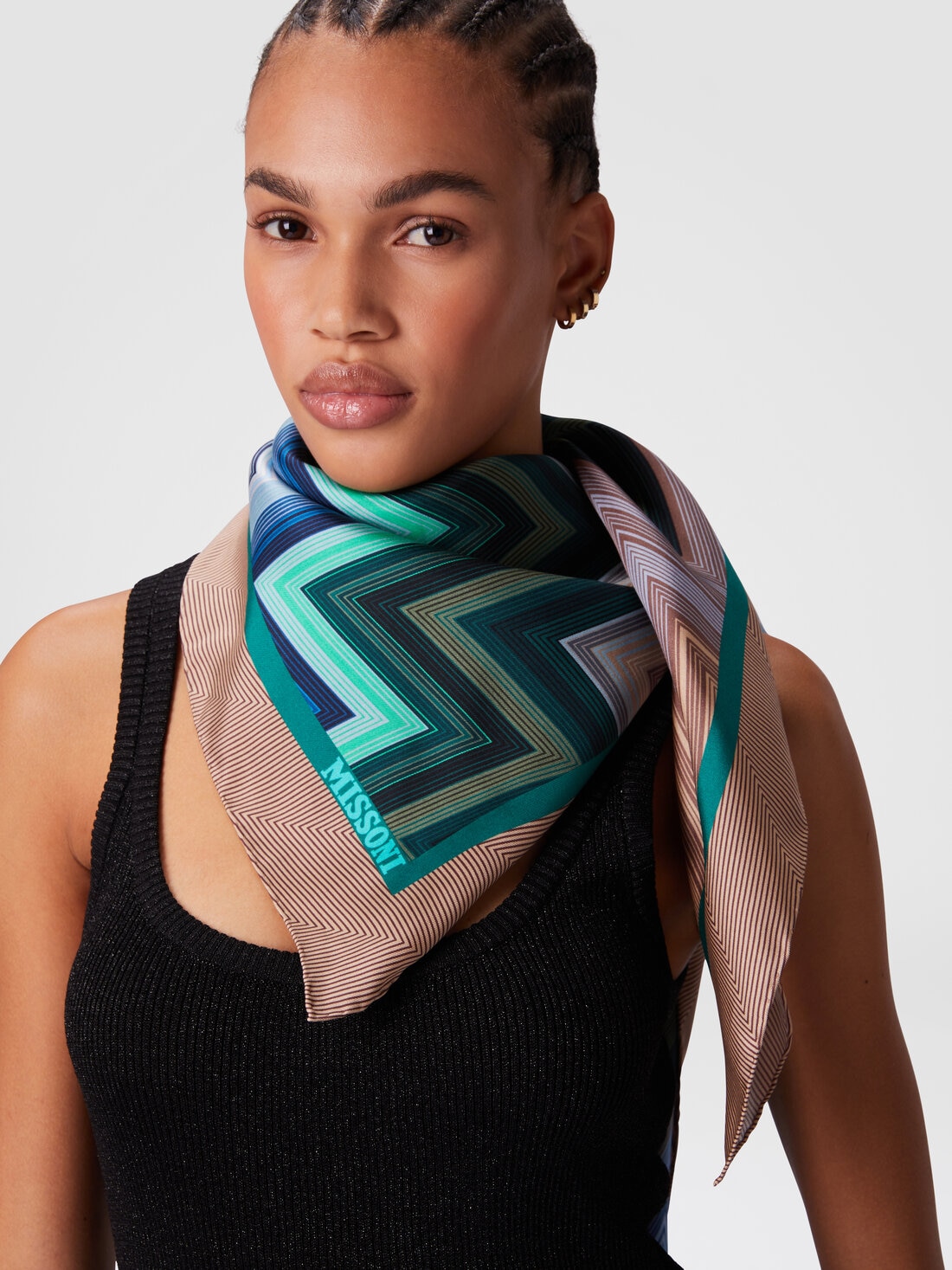 100% silk scarf with zigzag pattern, Multicoloured  - 8053147595467 - 2