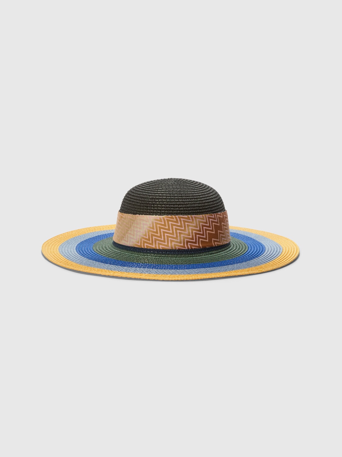 Wide Brim Straw Hat with Logo Scarf, Multicoloured  - 8053147595481 - 0