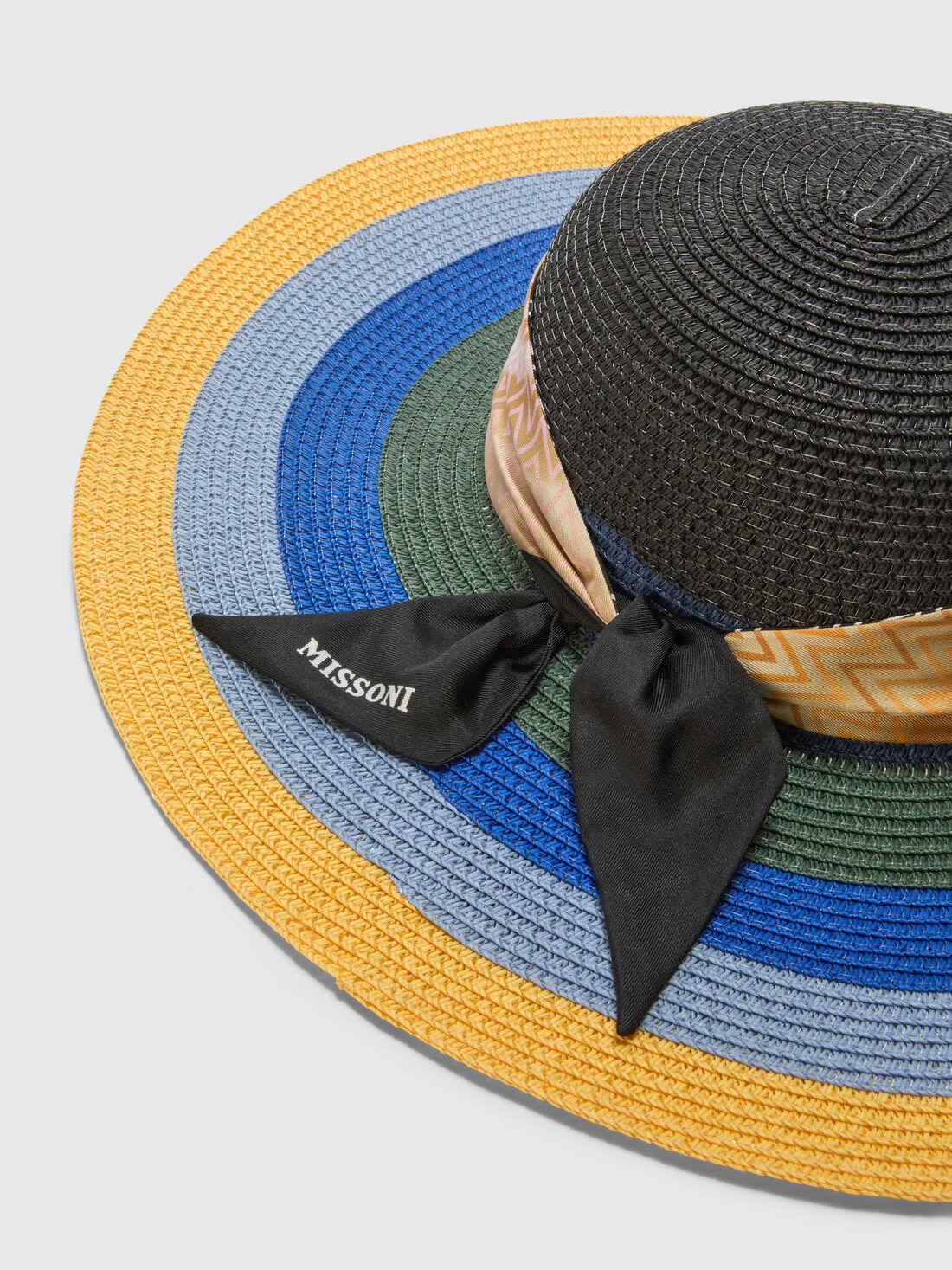 Wide Brim Straw Hat with Logo Scarf, Multicoloured  - 8053147595481 - 1