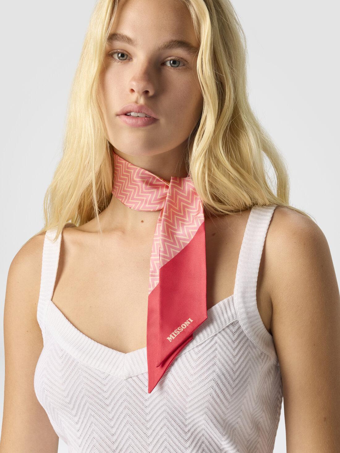 Foulard bandeau in seta zig zag e logo, Multicolore  - 8053147595535 - 2