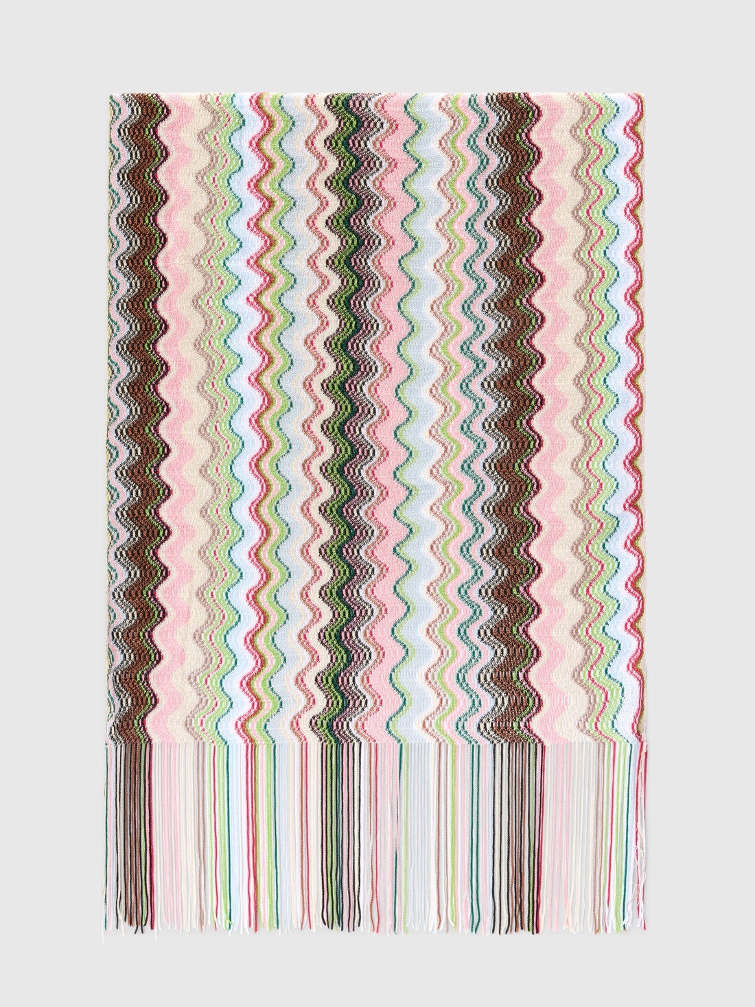 100% viscose scarf with wave pattern and fringes, Multicoloured  - 8053147595740 - 0