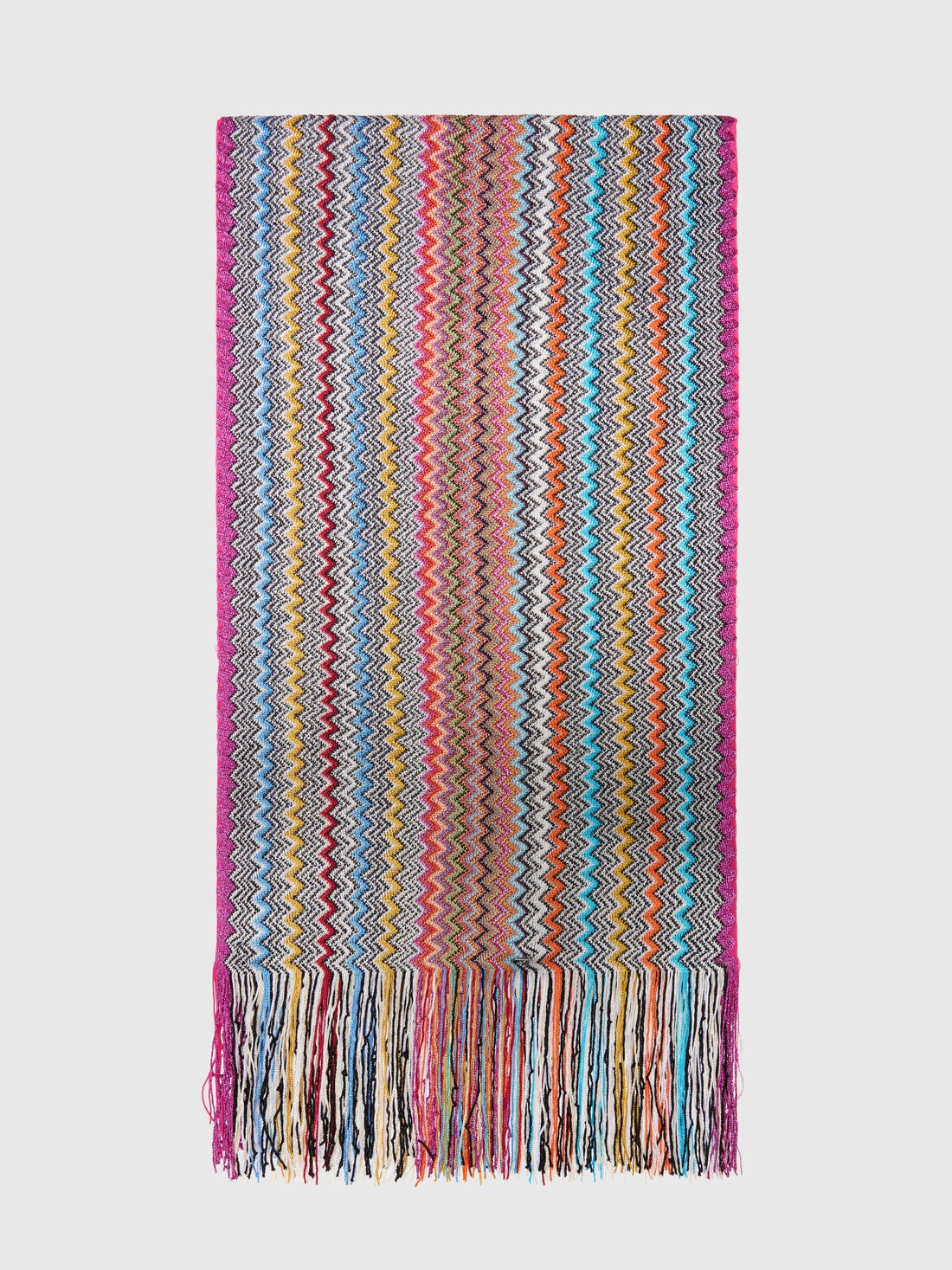 Zig zag viscose blend scarf with long fringes, Multicoloured  - 8053147595771 - 0