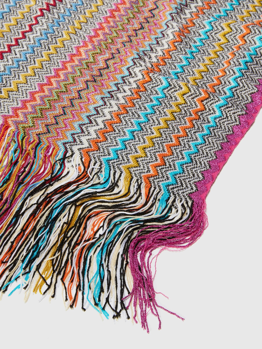 Zig zag viscose blend scarf with long fringes, Multicoloured  - 8053147595771 - 1