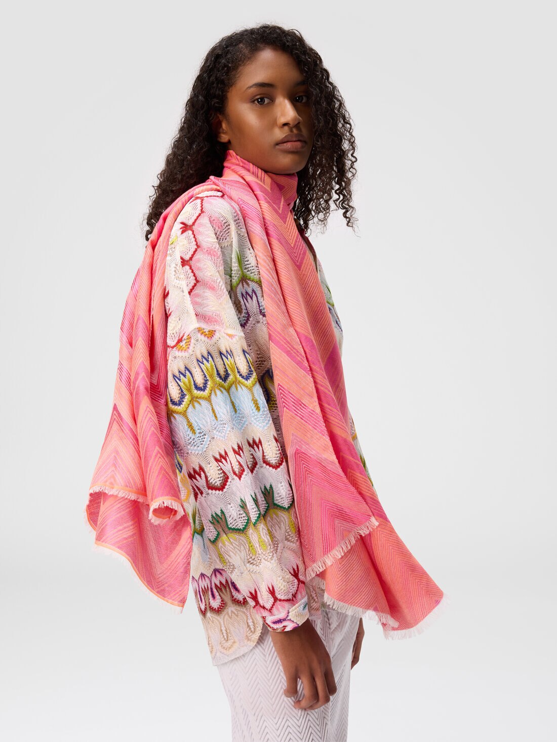 Cotton blend chevron stole, Multicoloured  - 8053147595887 - 2