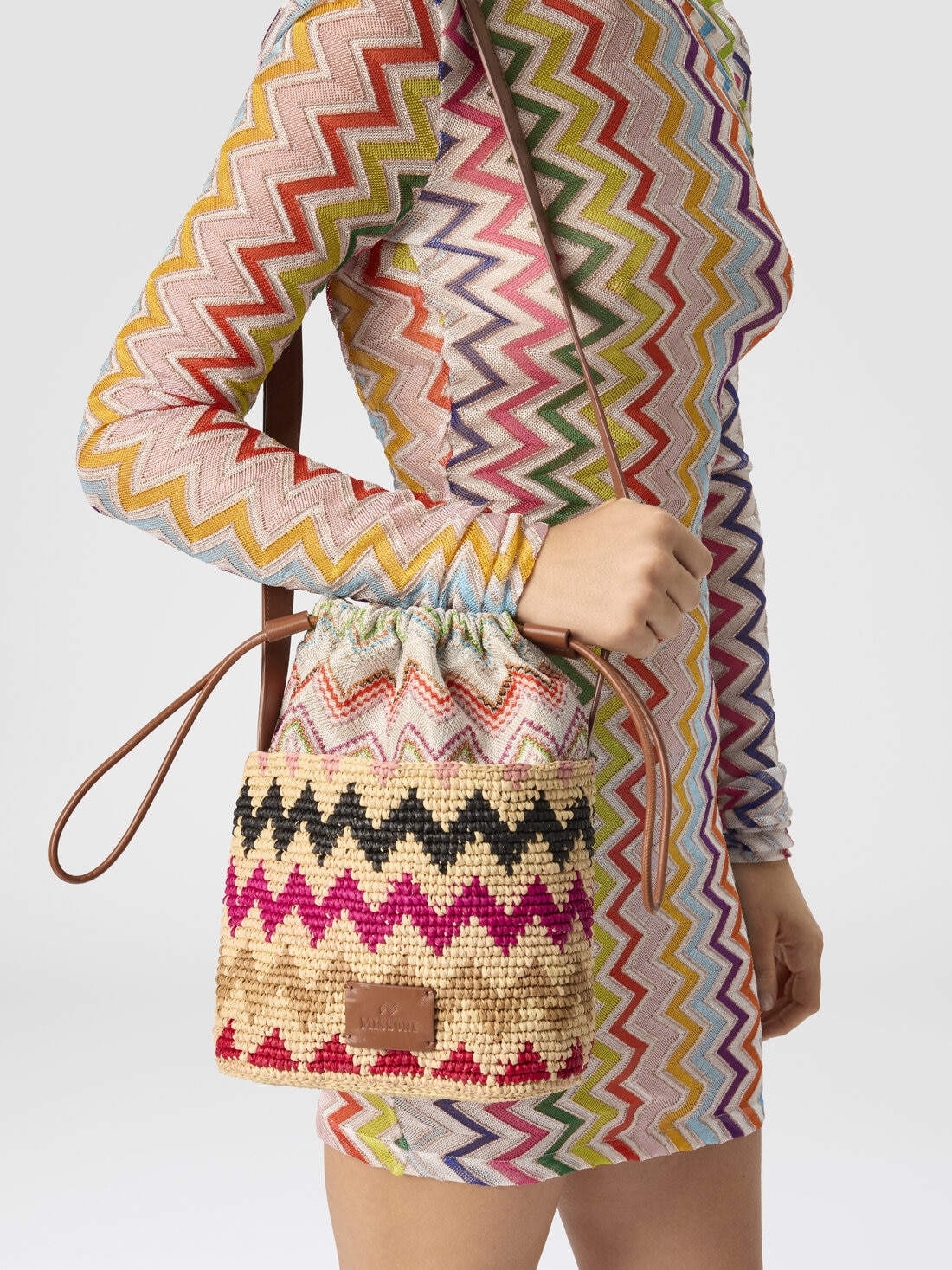 Bolso de hombro de rafia, Negro Multicolor  - 8053147590493 - 4