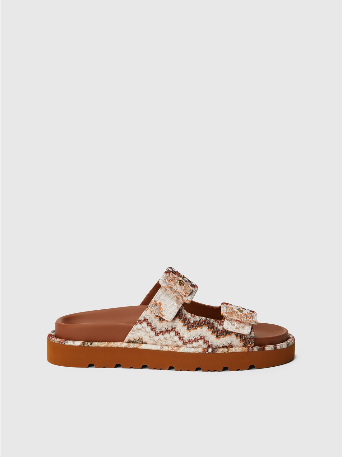 Sandal with double zigzag strap and buckle, Brown - 8053147591148 - 0