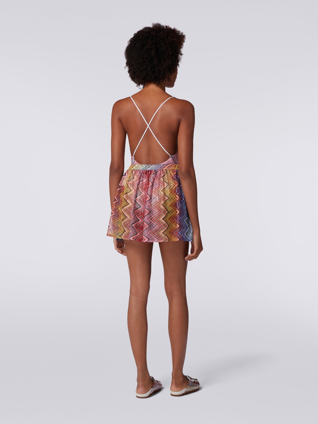 Swimming shorts in zigzag print fabric, Multicoloured  - MC22SI00BR00THS4157 - 3