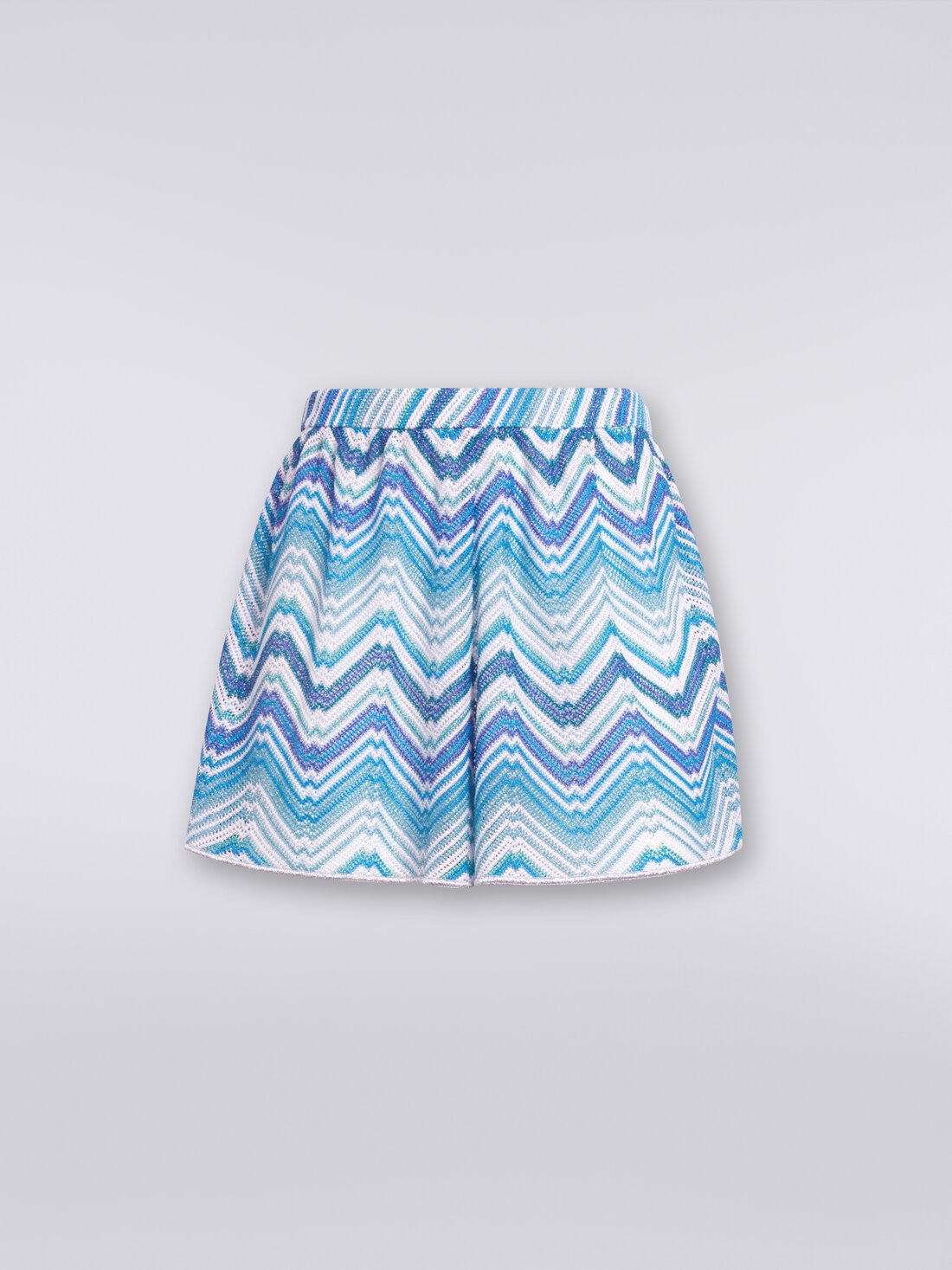 Viscose and lurex chevron cover-up shorts, Blue - MC22SI00BR00XKS72G5 - 0